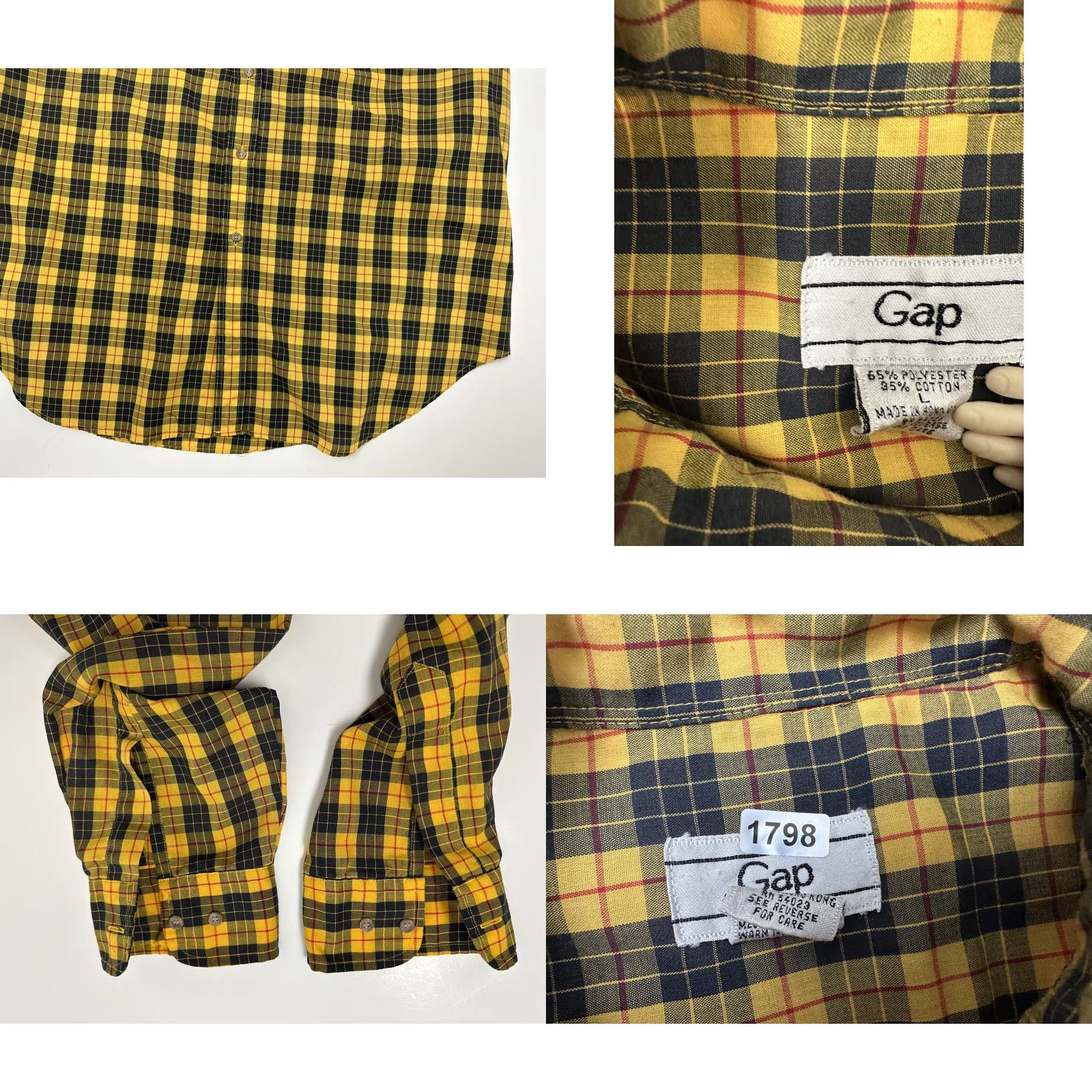 Gap VINTAGE Gap Shirt Men Large Plaid Yellow 80s Button-Up Casual Long Sleeve Cotton Polyester Size US L / EU 52-54 / 3 - 9 Thumbnail
