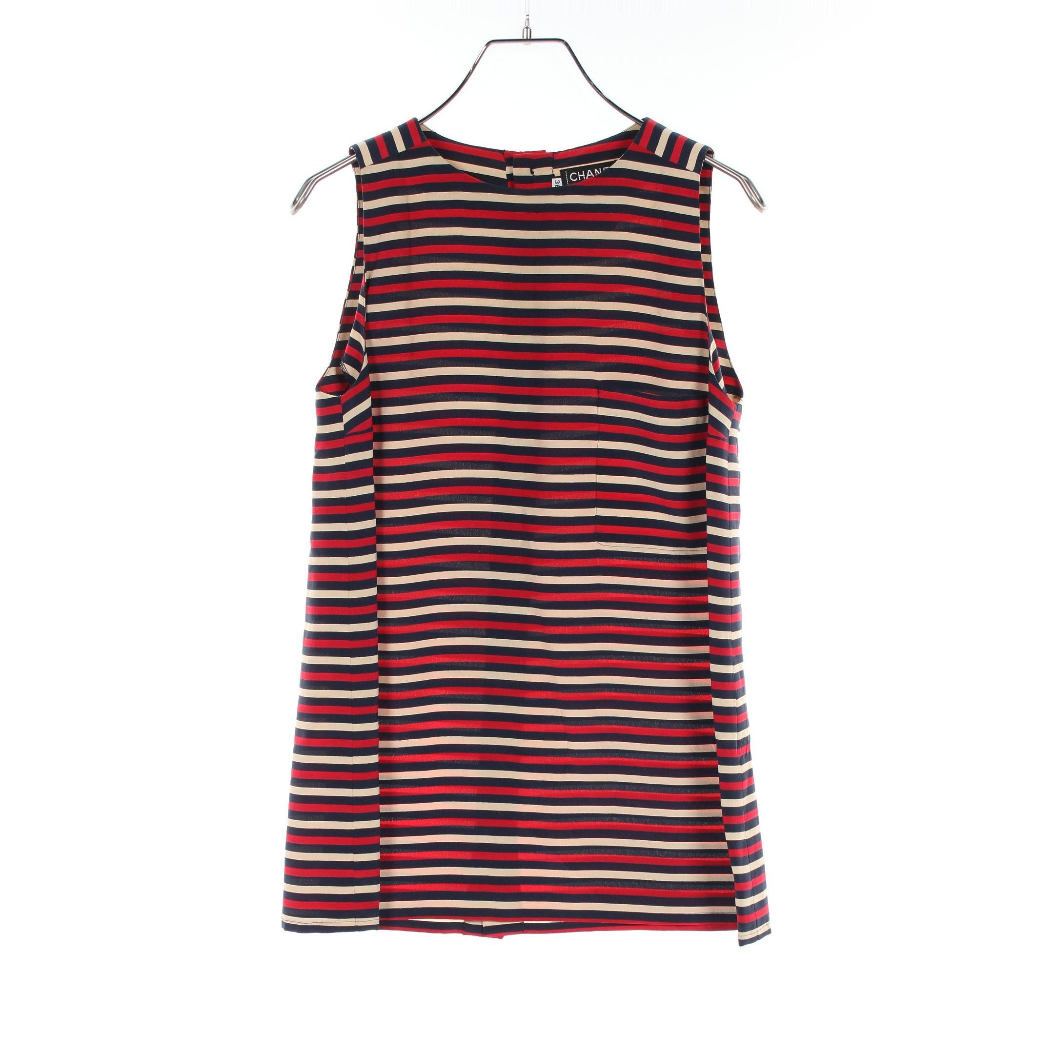 Chanel Chanel Cut And Sew No Sleeve Stripes Silk Multicolor Size ONE SIZE - 1 Thumbnail