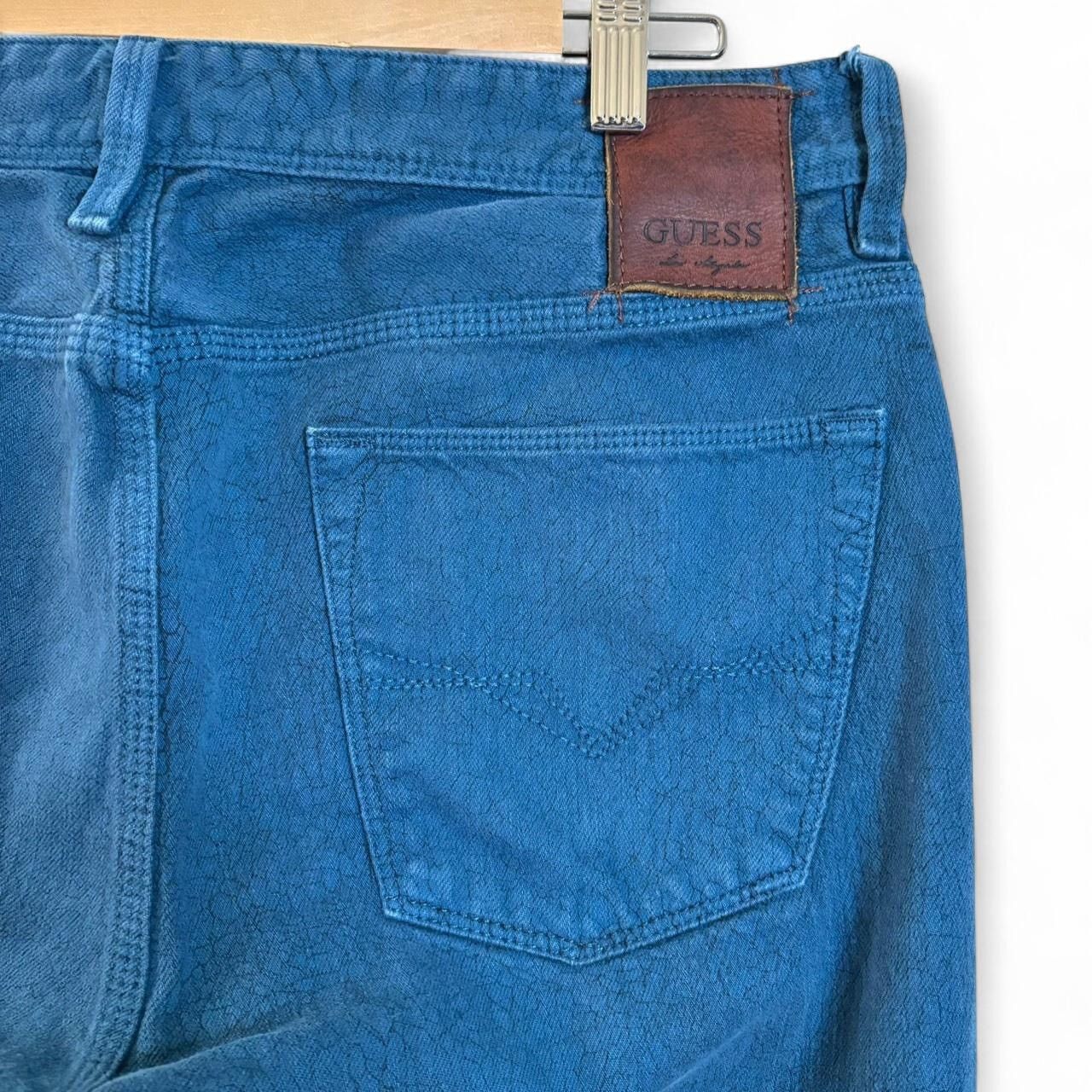Guess × Vintage Vintage Y2K Guess Teal Cracked Slim Straight Denim Jeans Size US 33 - 6 Thumbnail