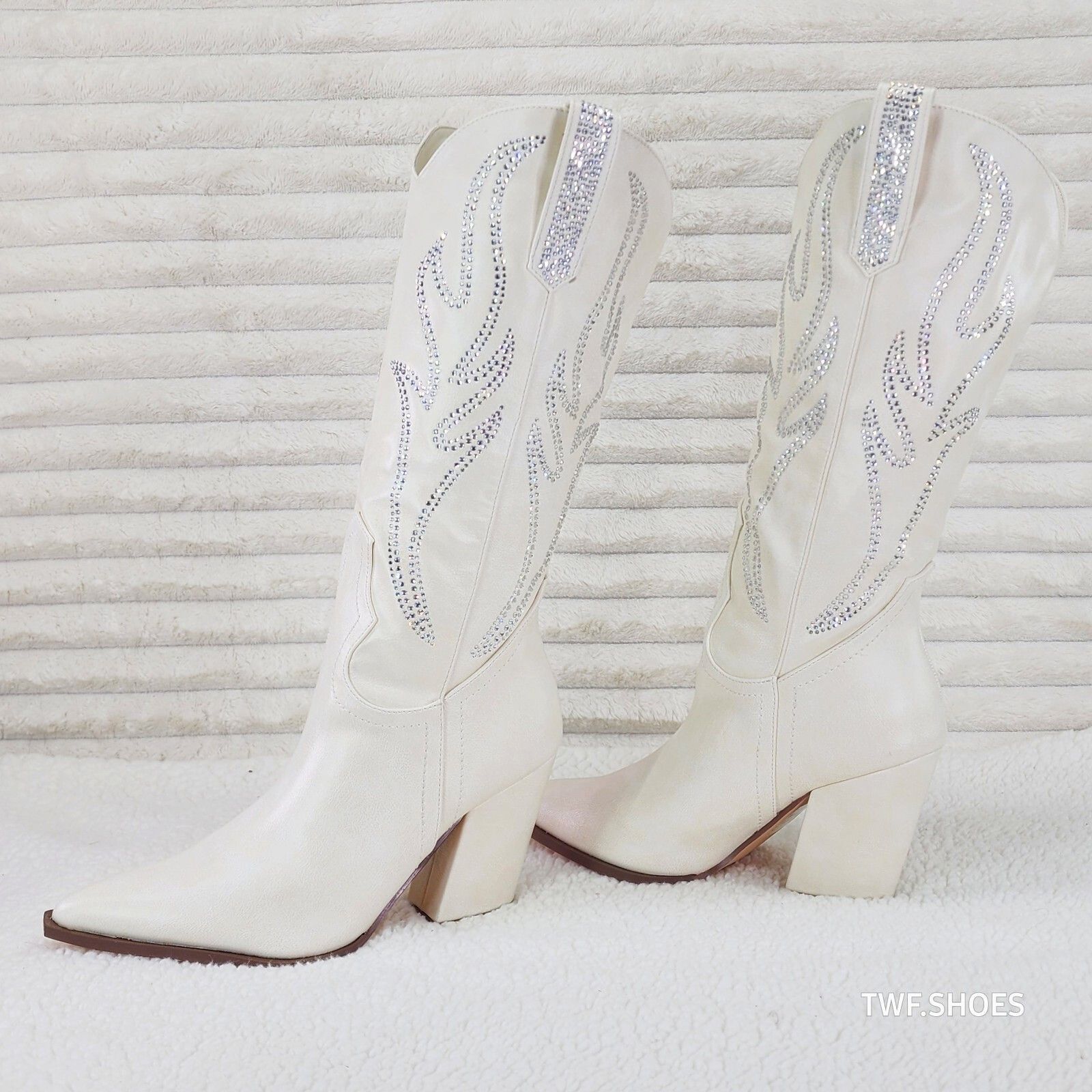 Other So Me Mileage Cream Ivory Rhinestone Design Western Cowgirl Size US 6.5 / IT 36.5 - 1 Thumbnail