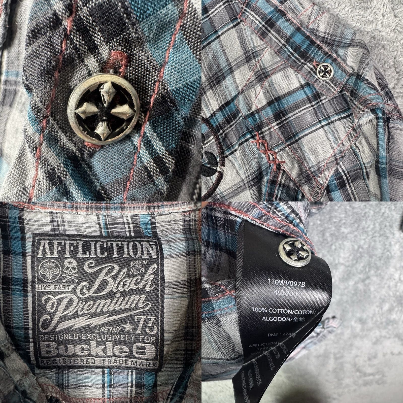 Affliction Affliction Shirt Men's M Black Premium Skull Wings Cross Metal Button Up Long Sl Size US M / EU 48-50 / 2 - 8 Thumbnail