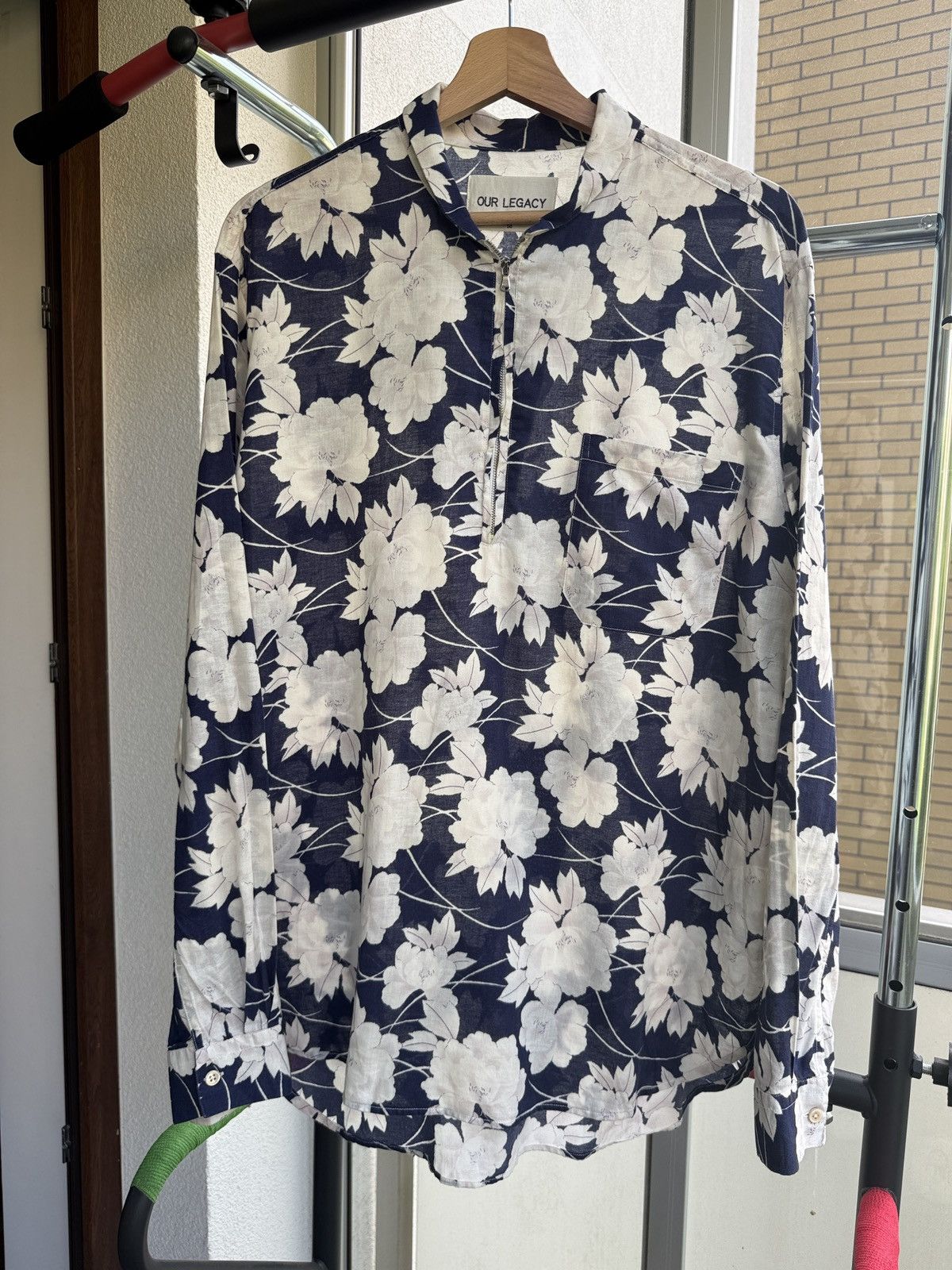 Our Legacy OUR LEGACY SS14 - Shirting Floral Shirt 1/3 Zip Blue Top, Size US M / EU 48-50 / 2 - 1 Thumbnail