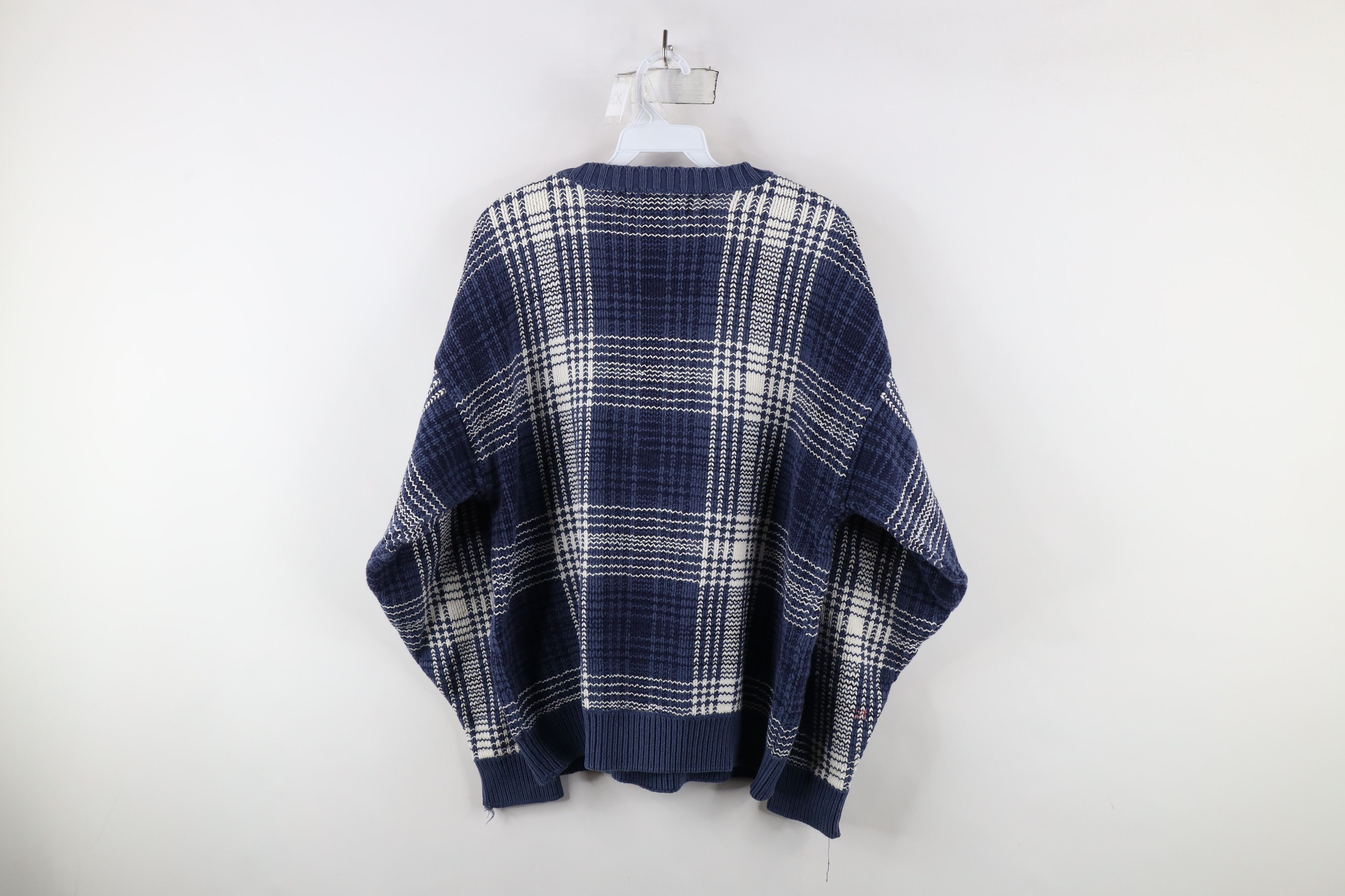 Vintage Vintage 90s Streetwear Chunky Knit Crewneck Sweater Plaid Size US L / EU 52-54 / 3 - 11 Thumbnail
