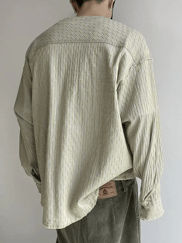 Japanese Brand × Vintage Retro fashion y2k distressed frayed crinkle pinstripe shirt Size US L / EU 52-54 / 3 - 4 Thumbnail