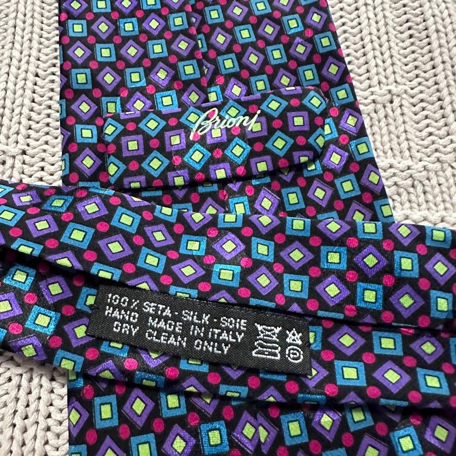 Brioni Brioni purple and green metallic geometric print silk tie Size ONE SIZE - 4 Thumbnail