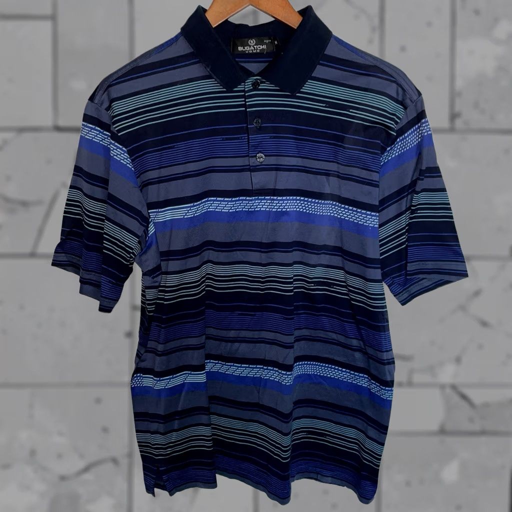 BUGATCHI BUGATCHI Polo Shirt Striped Blue Mens M Size US M / EU 48-50 / 2 - 1 Thumbnail