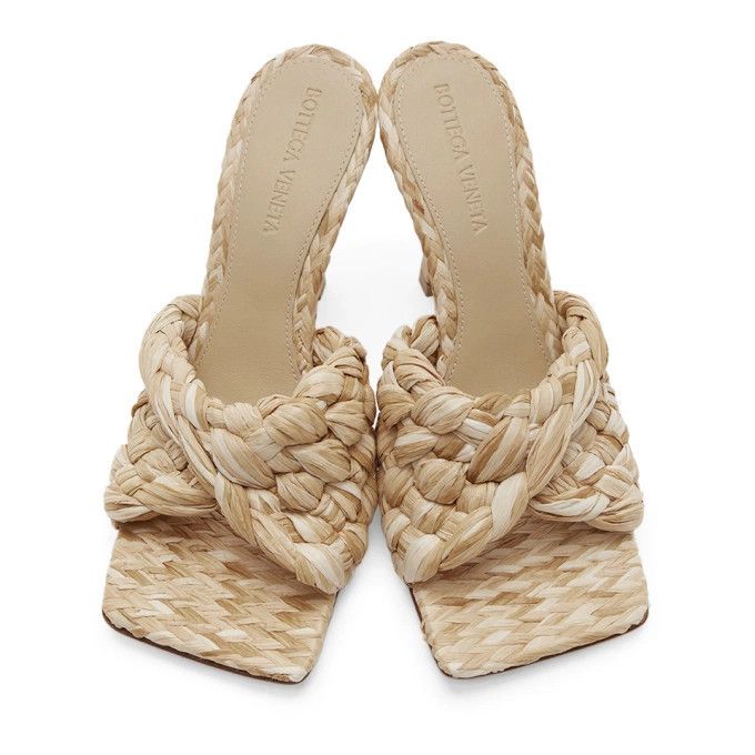 Bottega Veneta o1loc1c0824 Raffia Stretch Heeled Mules in Beige Size US 10 / IT 40 - 5 Thumbnail