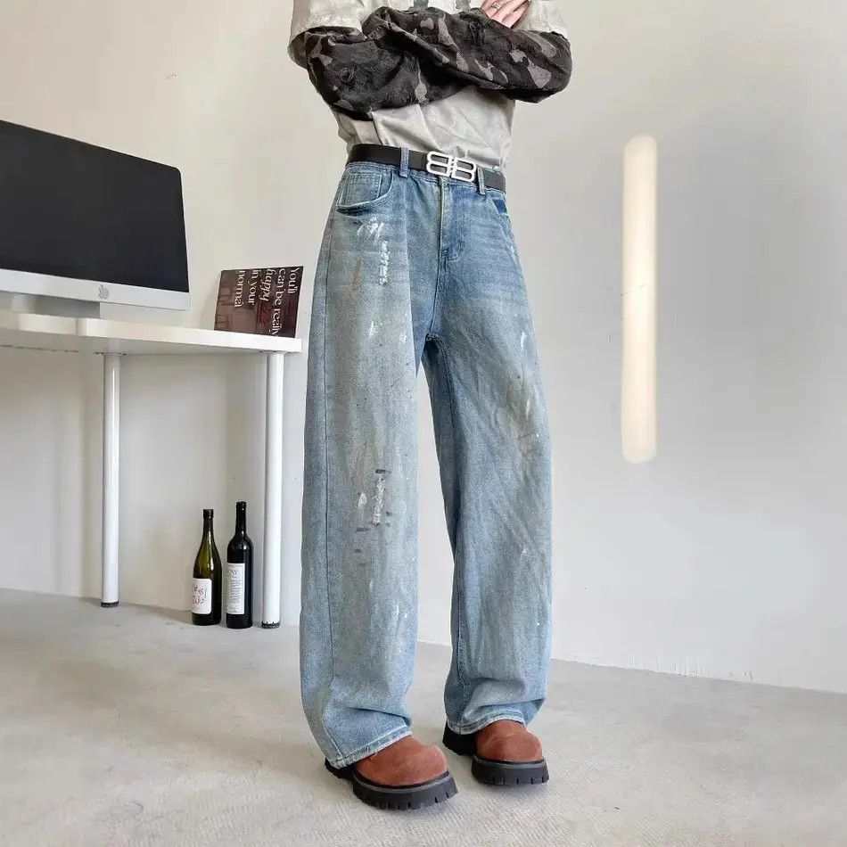 Japanese Brand Retro loose straight tube splashed ink jeans Size US 32 / EU 48 - 2 Thumbnail