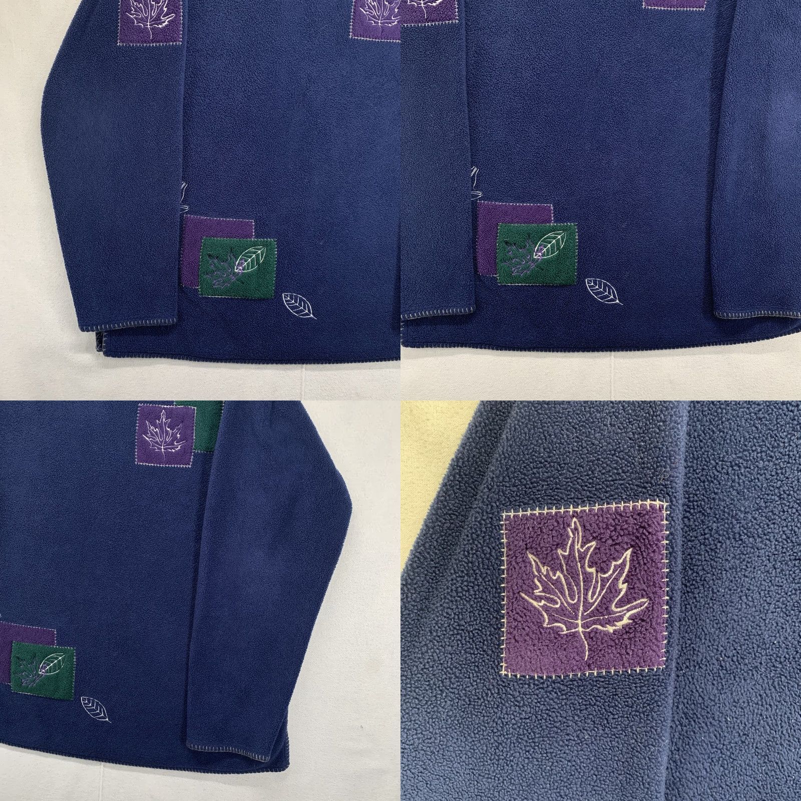 Vintage VINTAGE Women’s Fleece Blue Size Large Embroidered Leaves Purple Green Squares Size L / US 10 / IT 46 - 8 Thumbnail