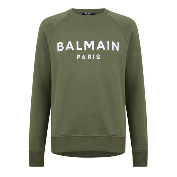 image of Balmain O1G2R1Mq0324 Logo Sweatshirts In Khaki & Blanc in Khaki/Blanc, Men's (Size Small)