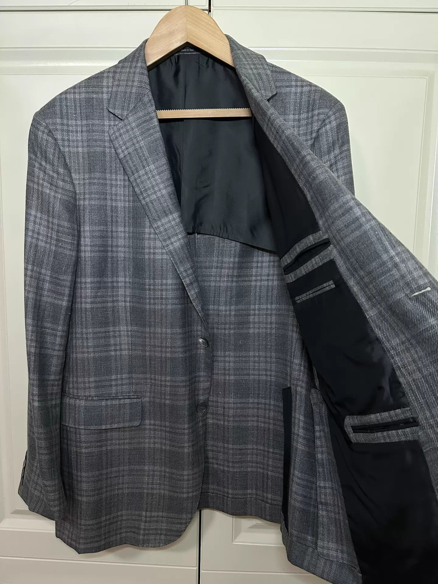 Ermenegildo Zegna Zegna Cashmere (Silk/Linen) GrayBlue Check Blazer 58 Size US XXL / EU 58 / 5 - 2 Thumbnail