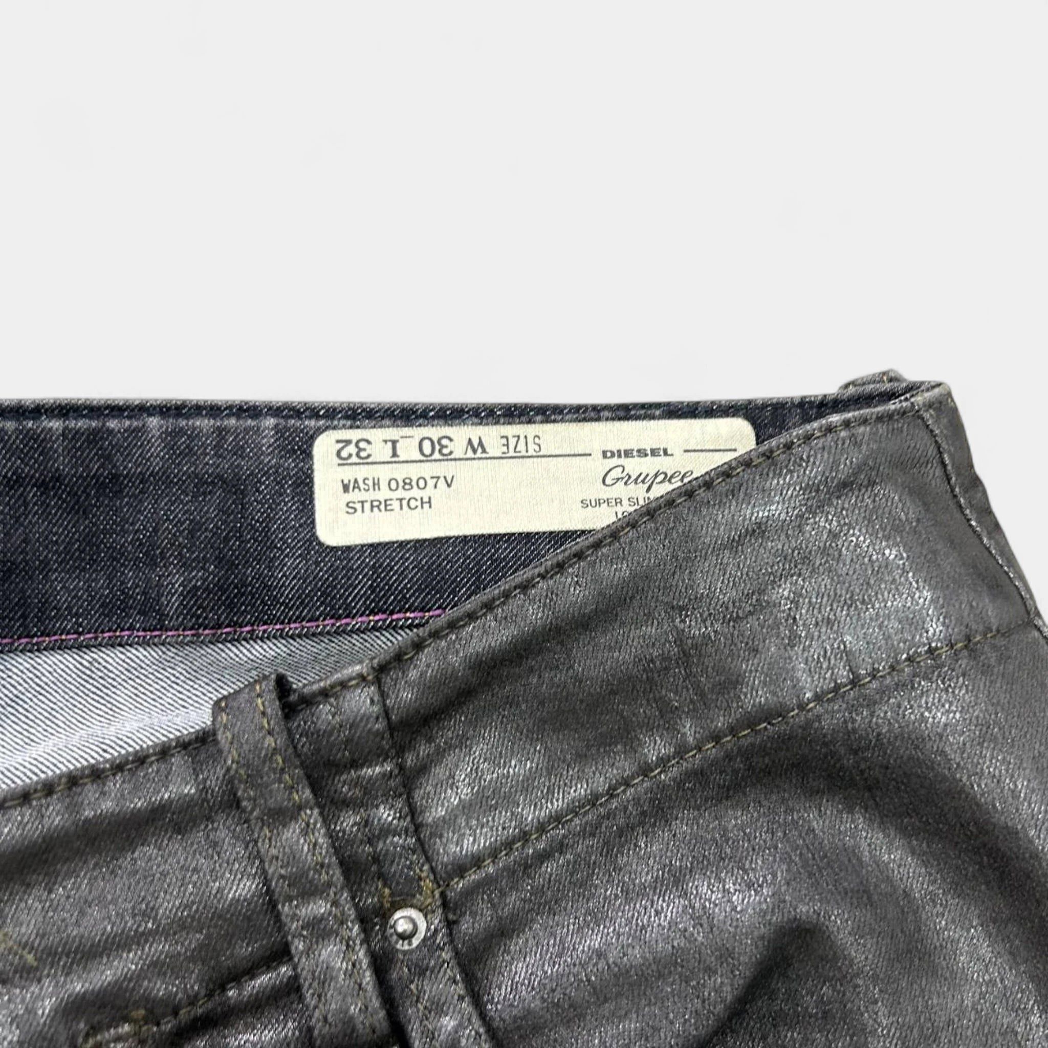Diesel Diesel 2000's Metallic Gray Skinny Waxed Denim Pants Size US 30 / EU 46 - 7 Thumbnail