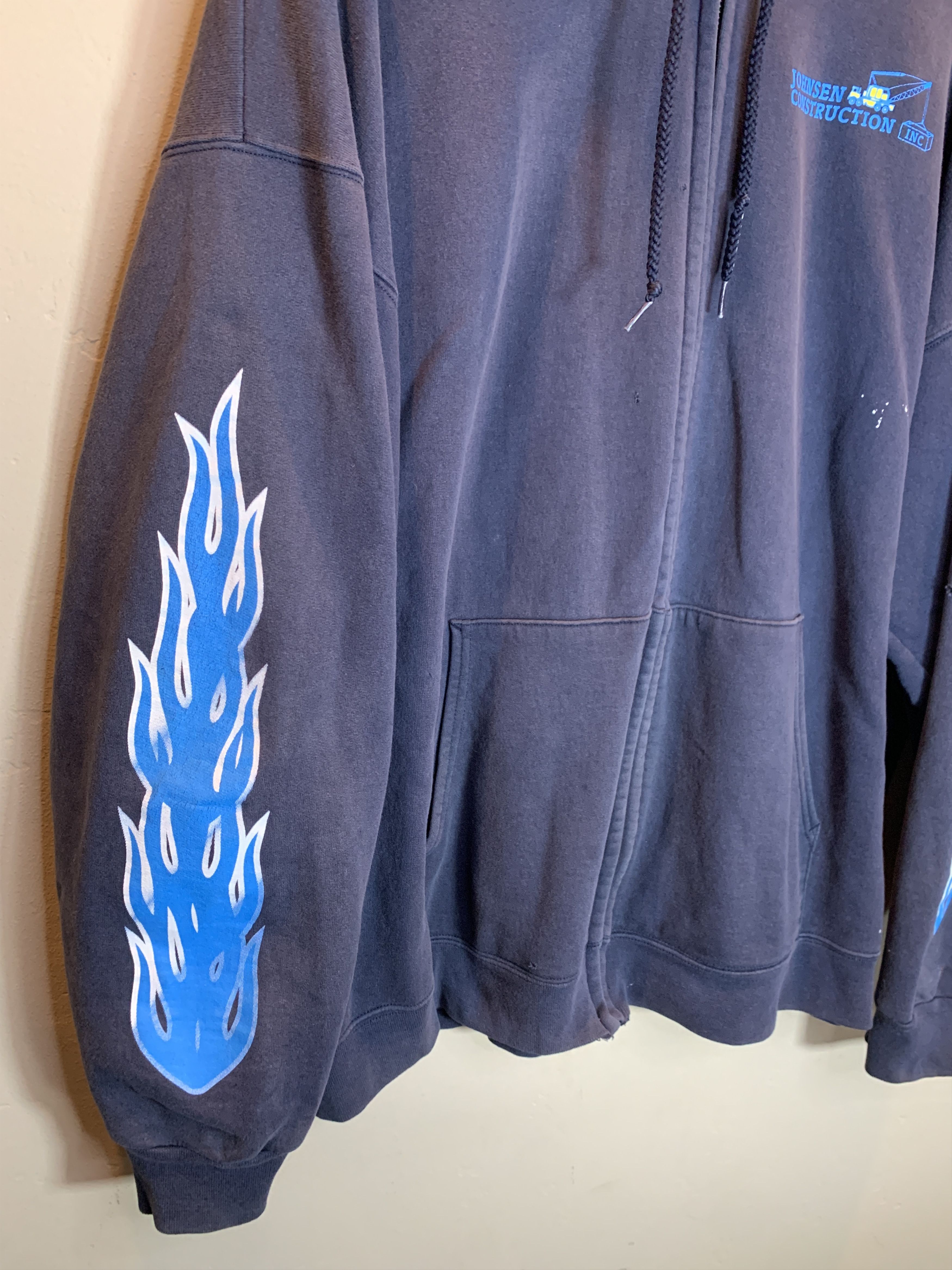 Vintage RARE Vintage 90s Flame Sleeve Construction Distressed Hoodie Size US XL / EU 56 / 4 - 3 Thumbnail