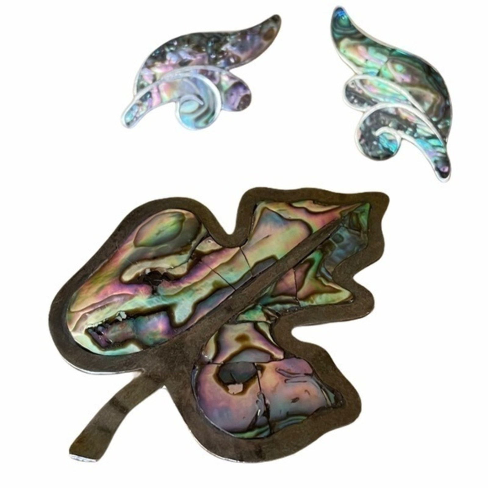 Vintage Taxco 925 Silver Abalone Shell Leaf Brooch Earrings Set Size ONE SIZE - 1 Thumbnail