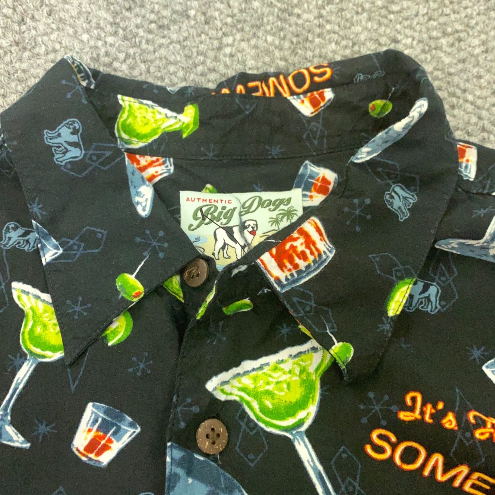 Big Dogs VINTAGE Big Dogs Button-Up Shirt Mens XL Black Cocktail Pattern 90s Theme Party Beach Casual Mens XL Black Cocktails Shirt Size US XL / EU 56 / 4 - 7 Thumbnail