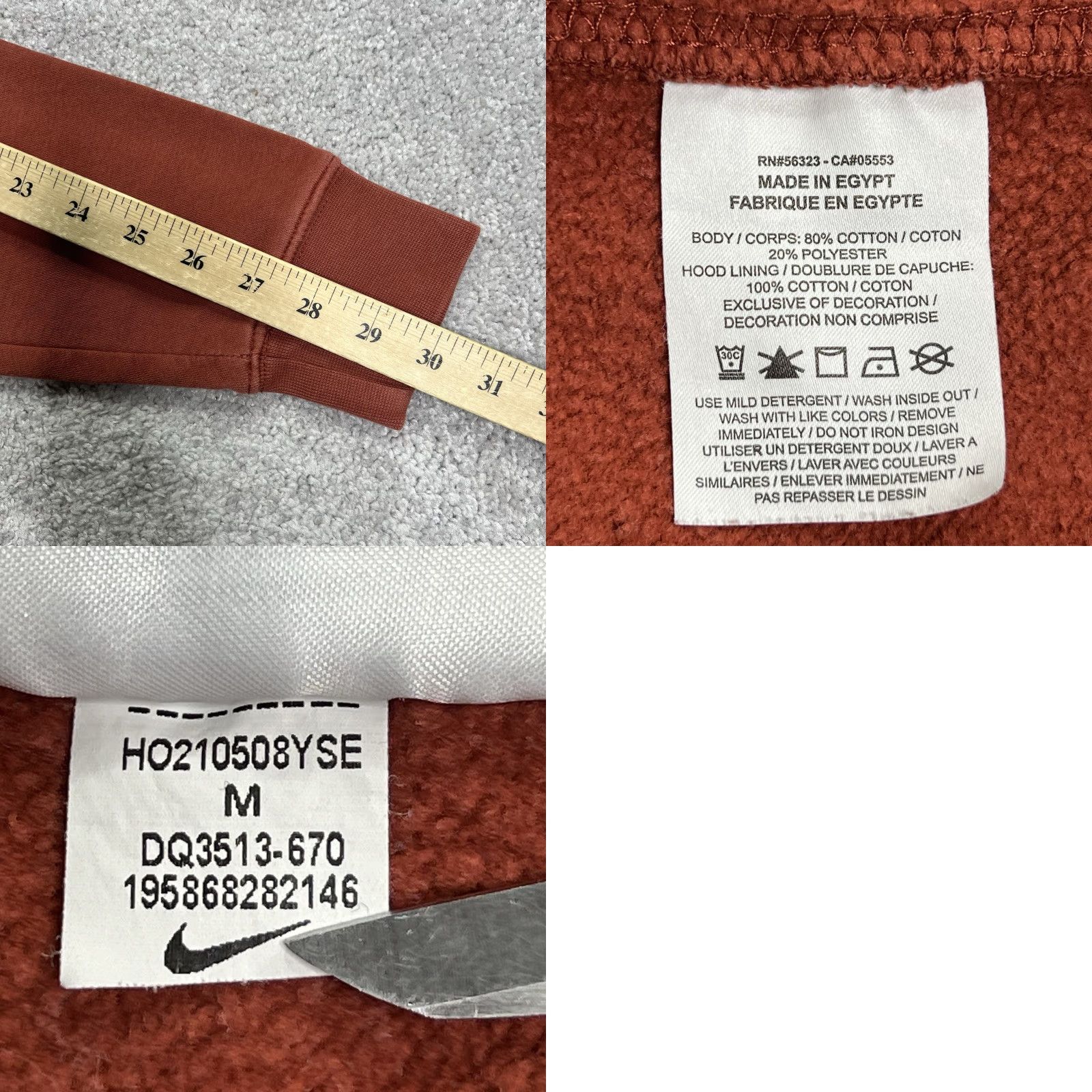 Nike Nike Hoodie Mens Med Sportswear Club Fleece Embroidery Sun Turtle Flower Rust Red Pullover Size US M / EU 48-50 / 2 - 9 Thumbnail
