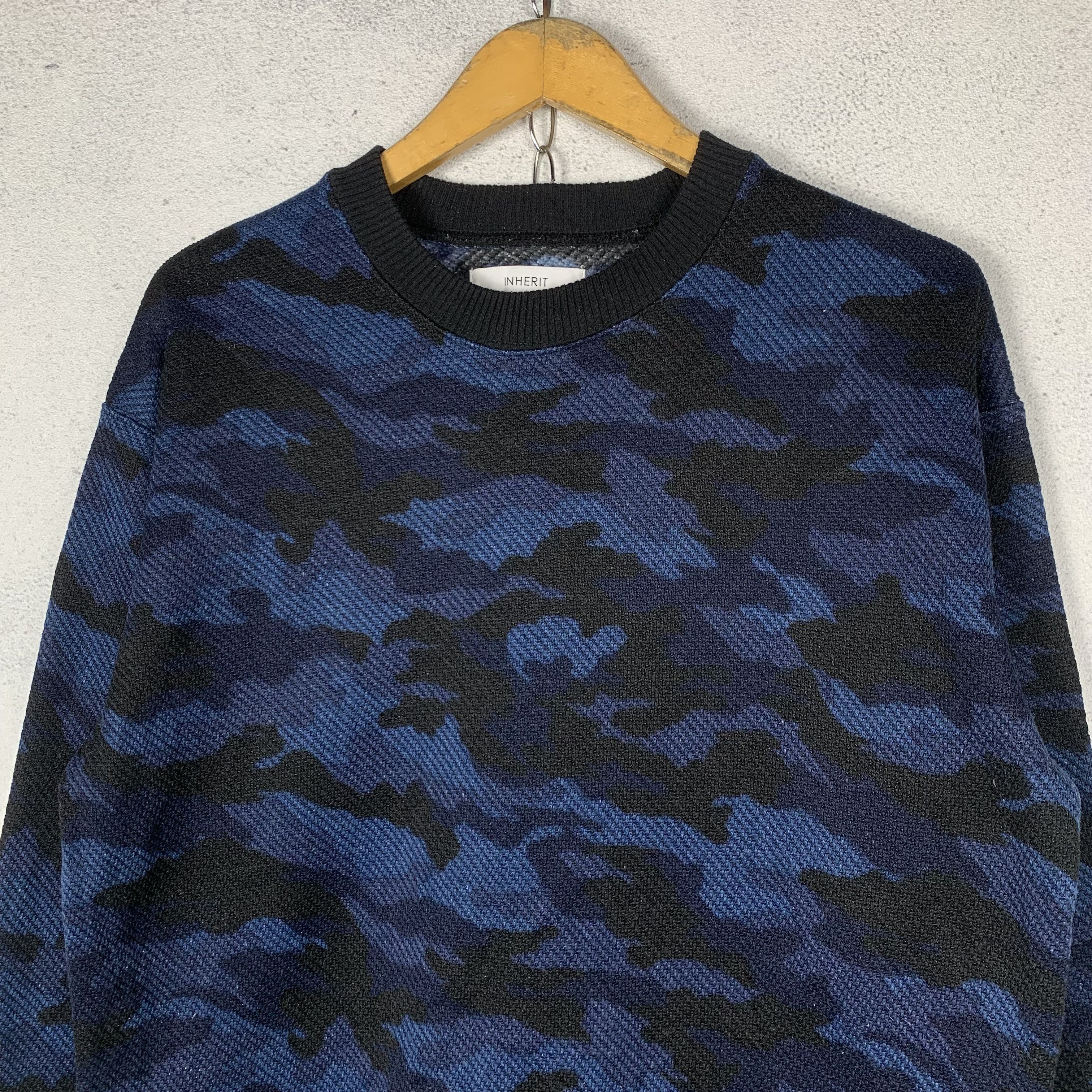 Japanese Brand INHERIT Blue Camo Jumper Knit Sweater Size US S / EU 44-46 / 1 - 3 Thumbnail