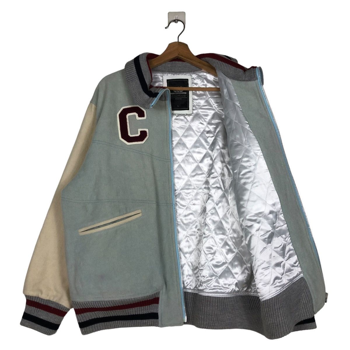 Canterbury of New Zealand 🔥VINTAGE WOOL BOMBER JACKET CANTERBURY BIG LOGO SPELL OUT Size US L / EU 52-54 / 3 - 13 Thumbnail
