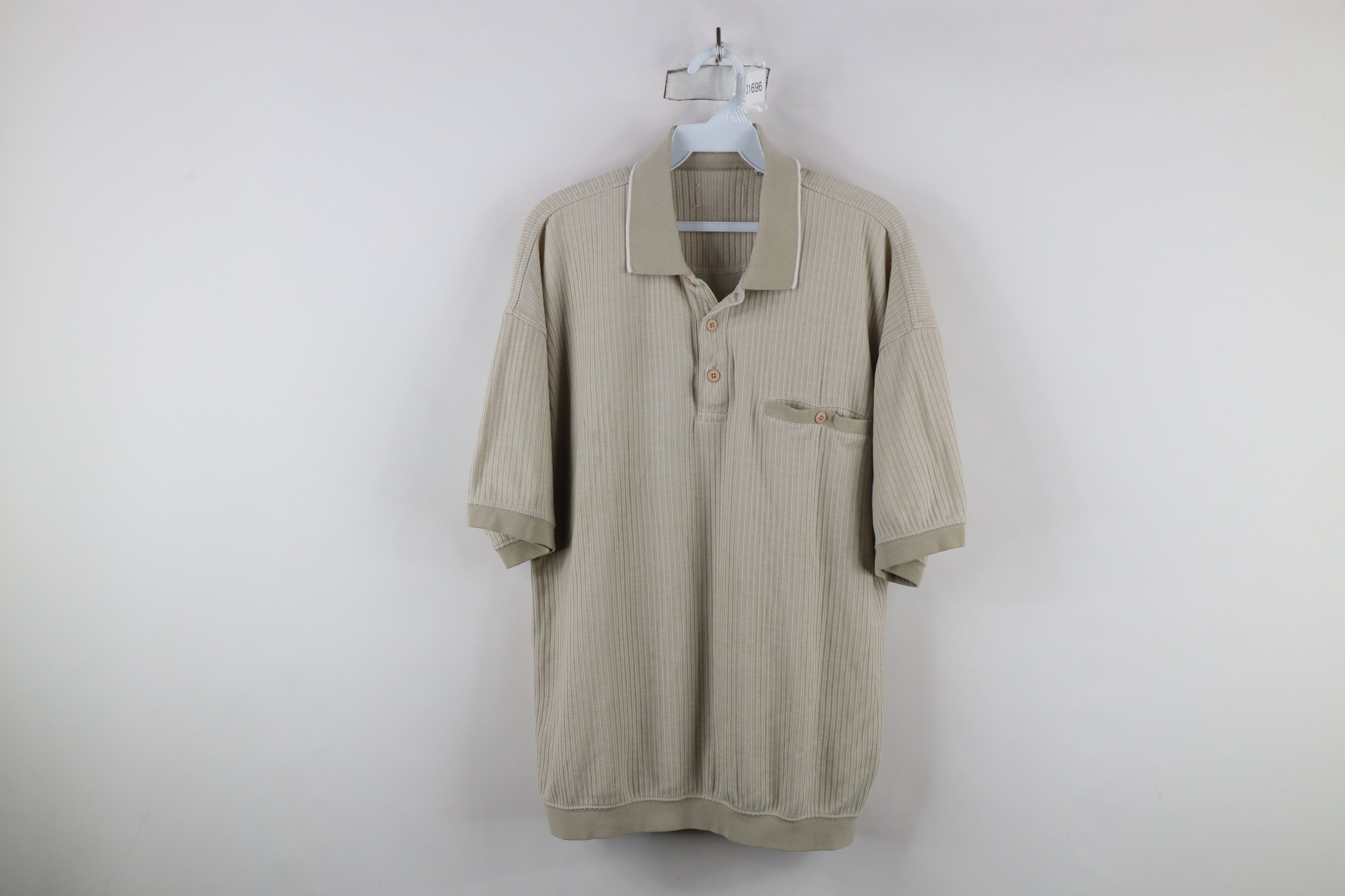 Vintage Vintage 90s Streetwear Ribbed Knit Pullover Polo Shirt Beige Size US L / EU 52-54 / 3 - 1 Thumbnail