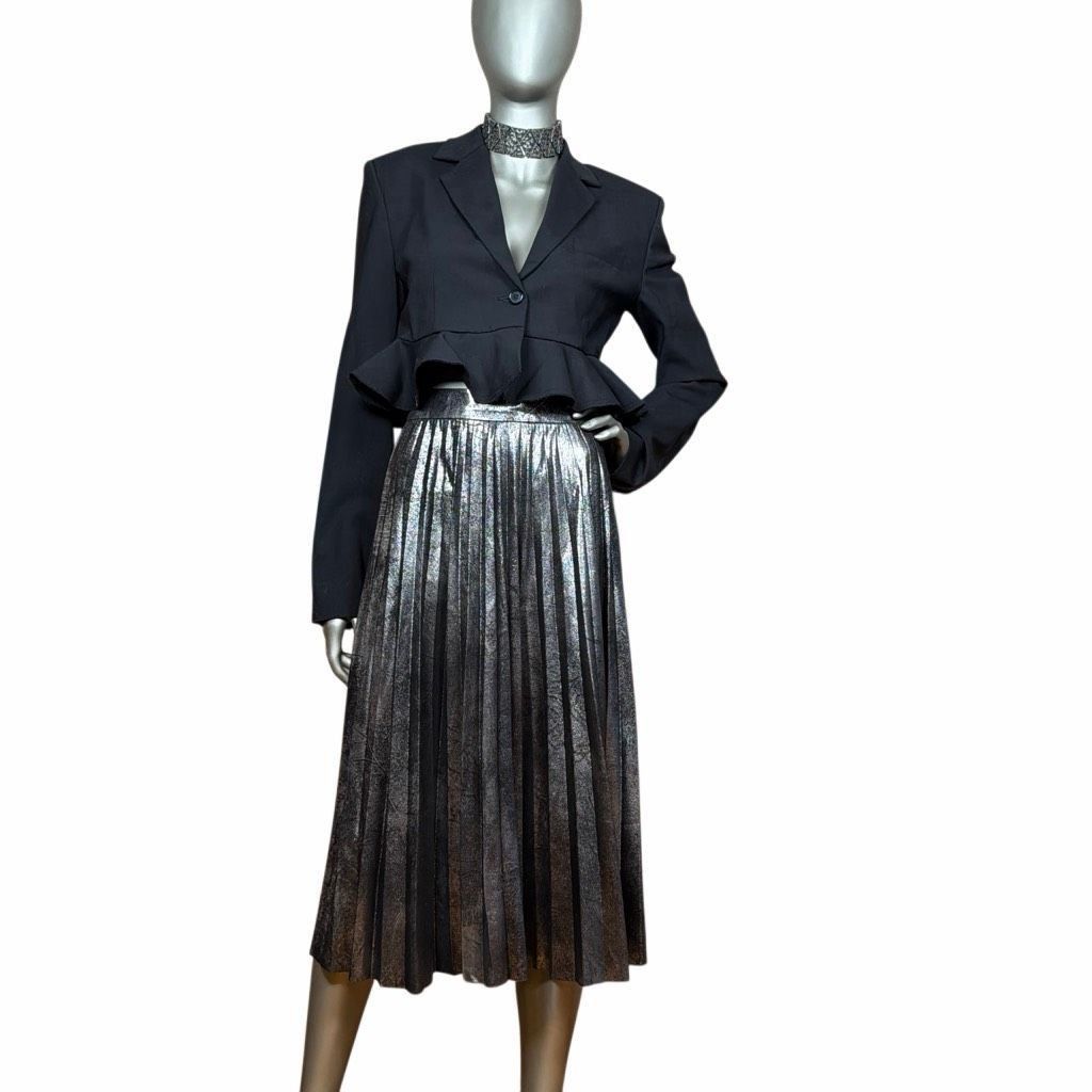 Zara Zara Woman Metallic Silver Accordion-Pleat Faux Suede Midi S Size 28" / US 6 / IT 42 - 1 Thumbnail