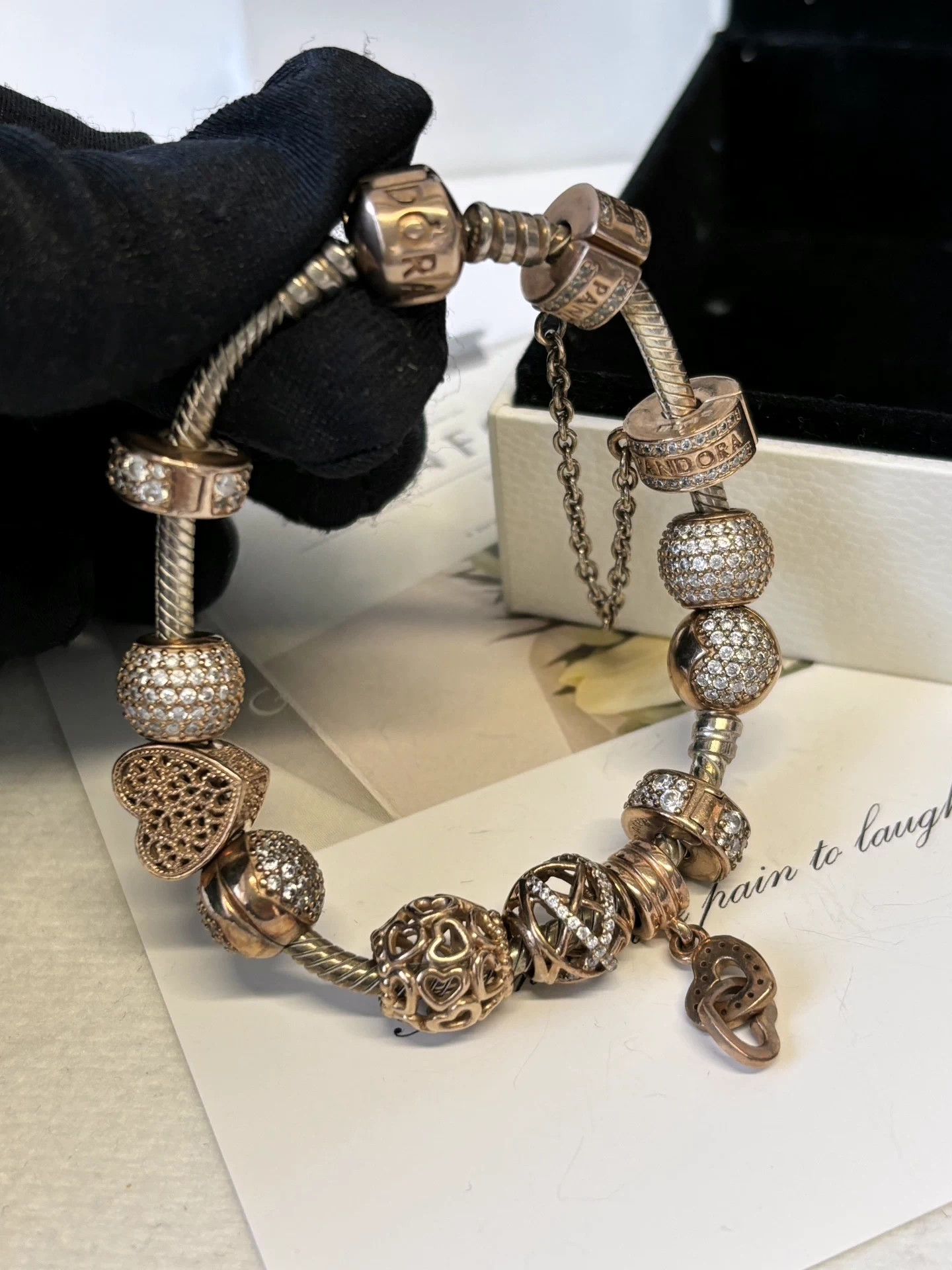 pandora Pandora Rose Gold Diamond-Bead 18cm Bracelet Sale Size ONE SIZE - 2 Thumbnail