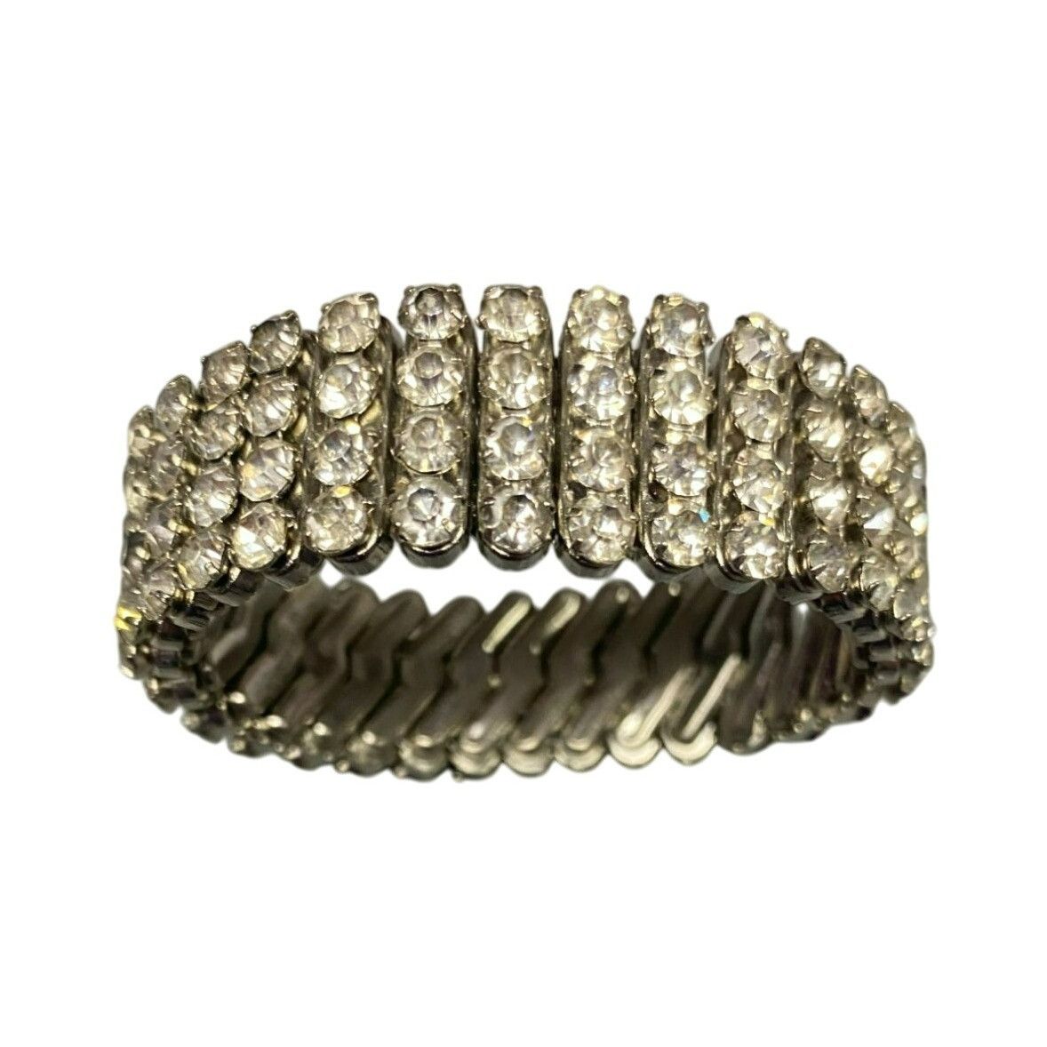 Other Vintage Rhinestone Stretch Bracelet Wide Elastic Band Silver Size ONE SIZE - 2 Thumbnail