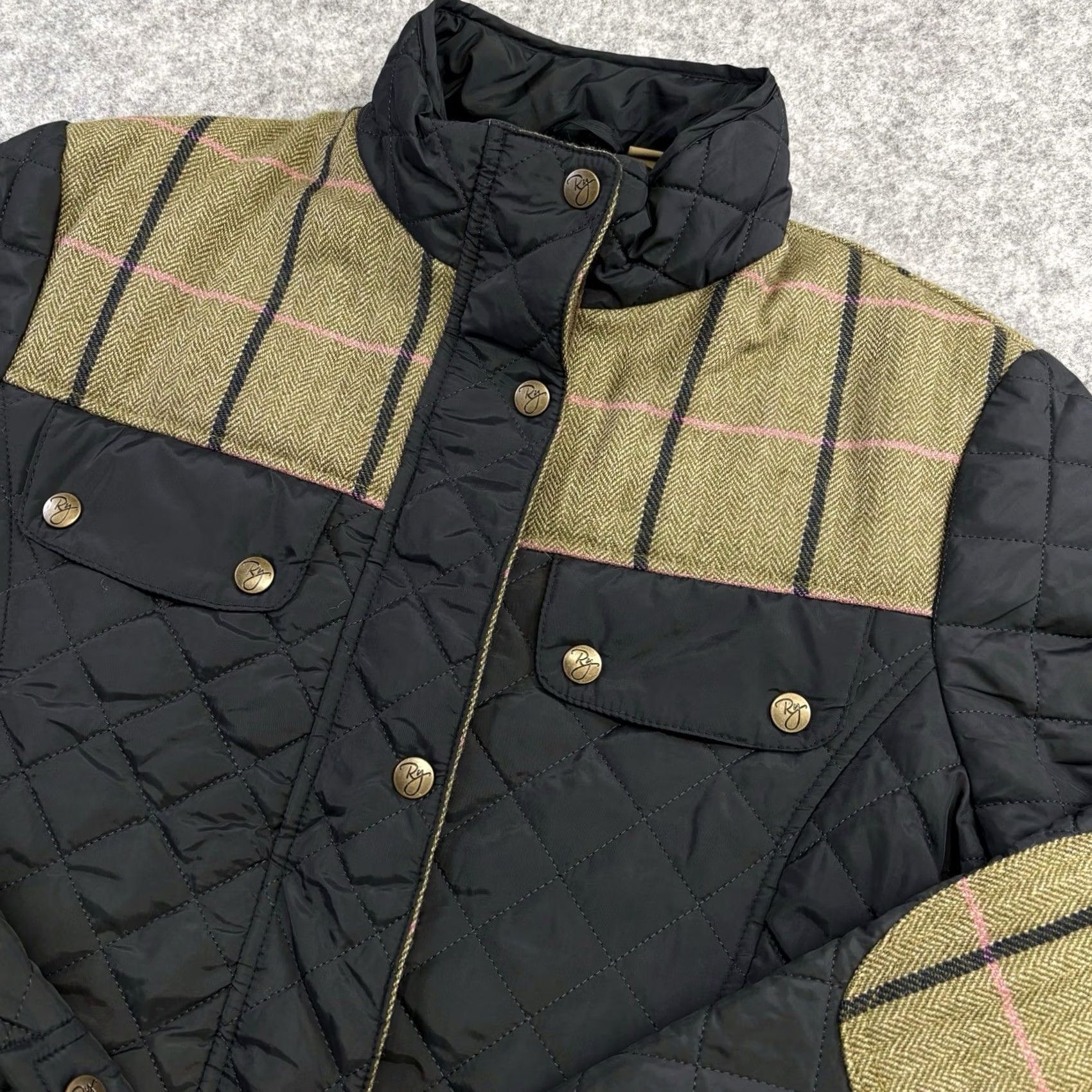 Vintage VINTAGE? No — Rydale Tweed Trim Quilted Jacket Women M Black Argyle/Diamond Quilted All Seasons Pockets Zip/Snap Equestrian Country Modern Regular Size M / US 6-8 / IT 42-44 - 4 Thumbnail