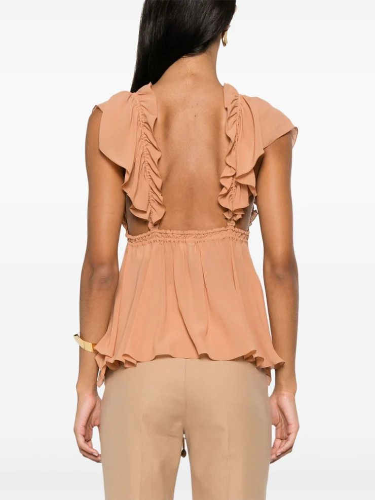 Chloe o1loc1c11025 Gathered Camisole Silk Top in Cheek Size M / US 6-8 / IT 42-44 - 2 Thumbnail