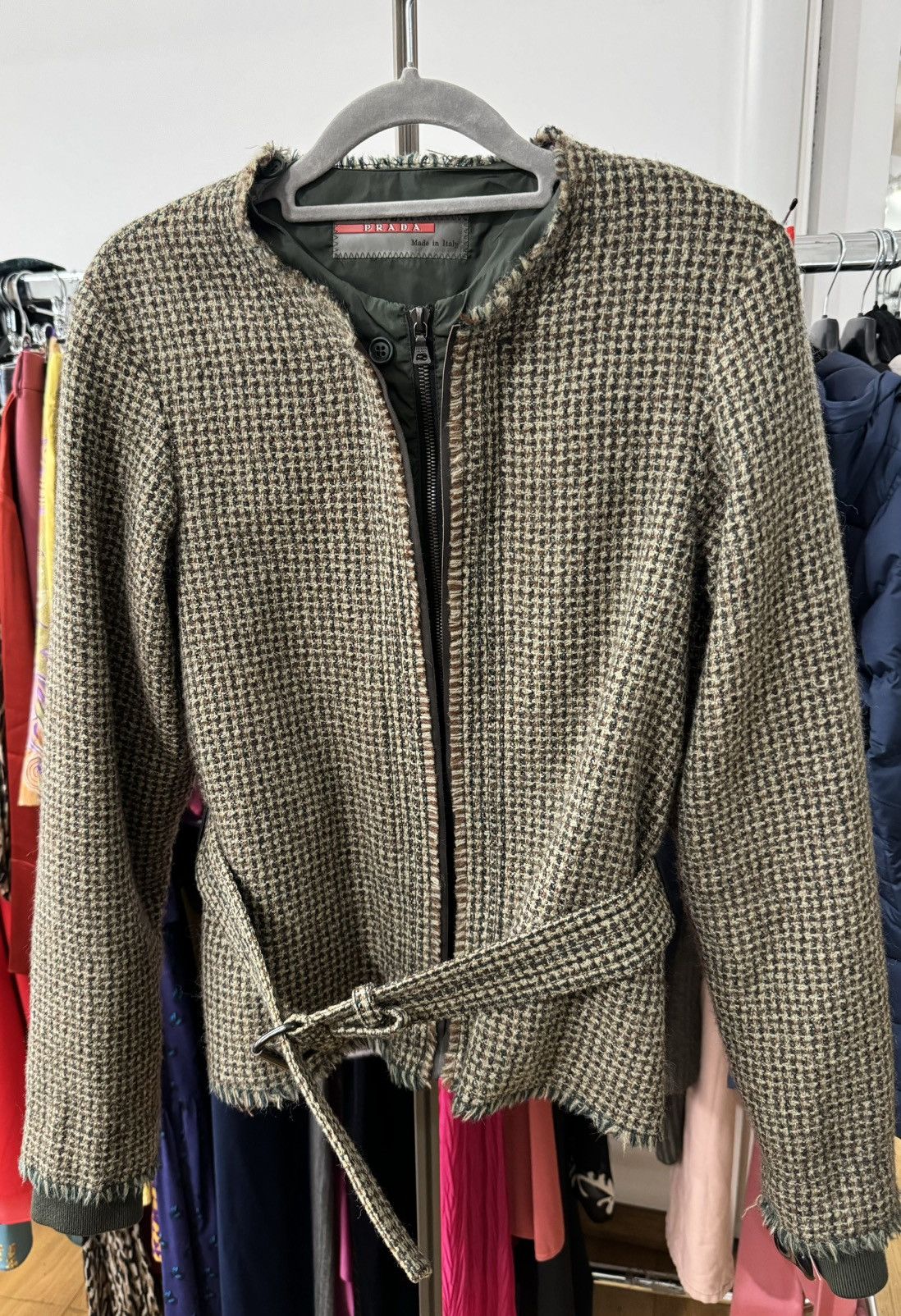 Prada Re-Nylon Cropped Tweed Jacket | Black | FARFETCH