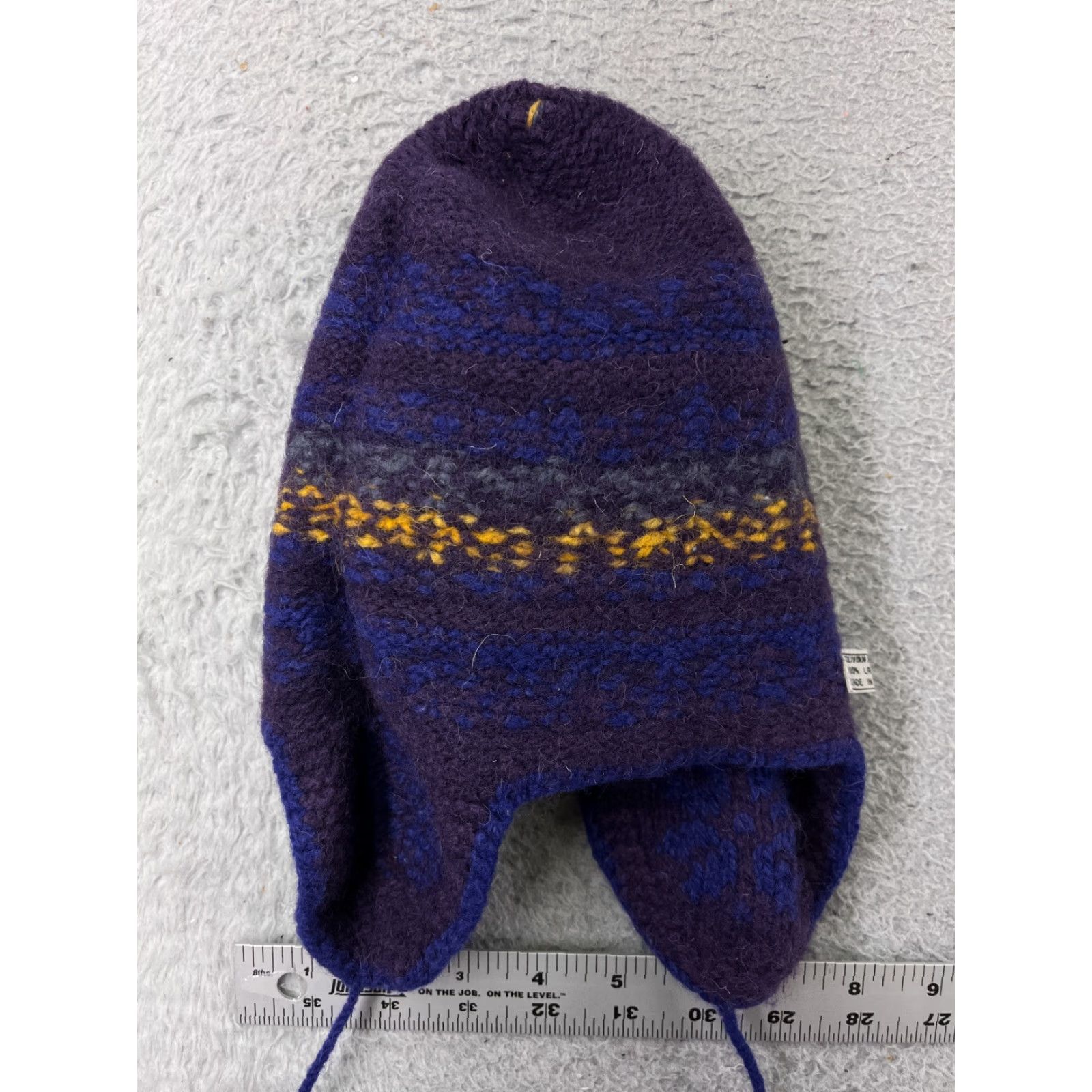 Vintage Bolivian Handknits Beanie Hat Adult One Size Purple Wool Ear Flap Waves Knit Ski Theme Logo Mens Size ONE SIZE - 6 Thumbnail