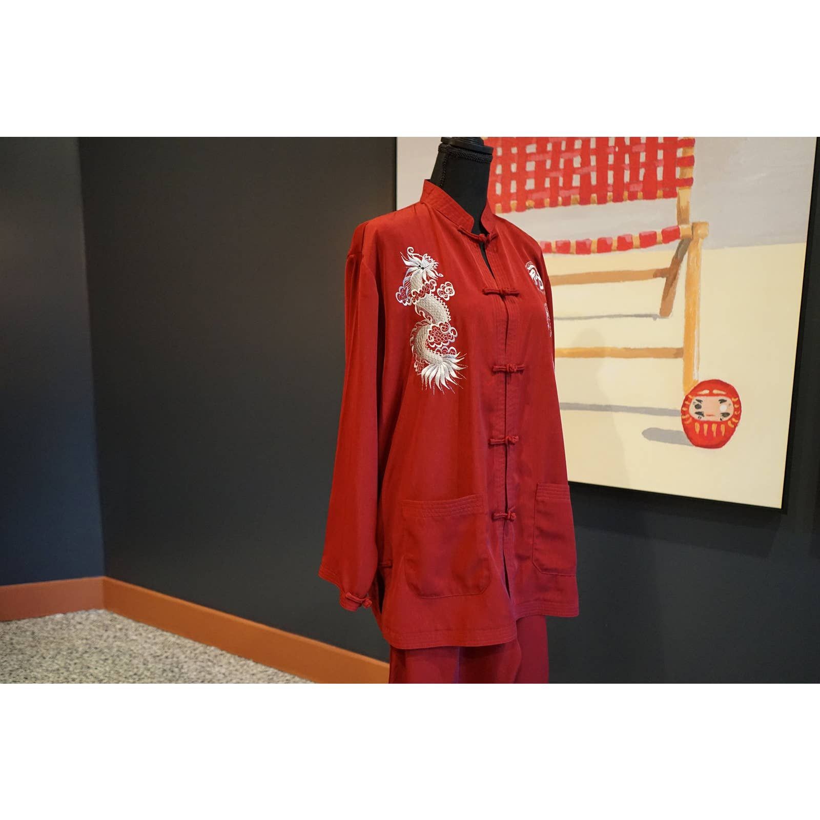 image of Vintage Oriental Dragon Jacket in Red, Men's (Size XL)