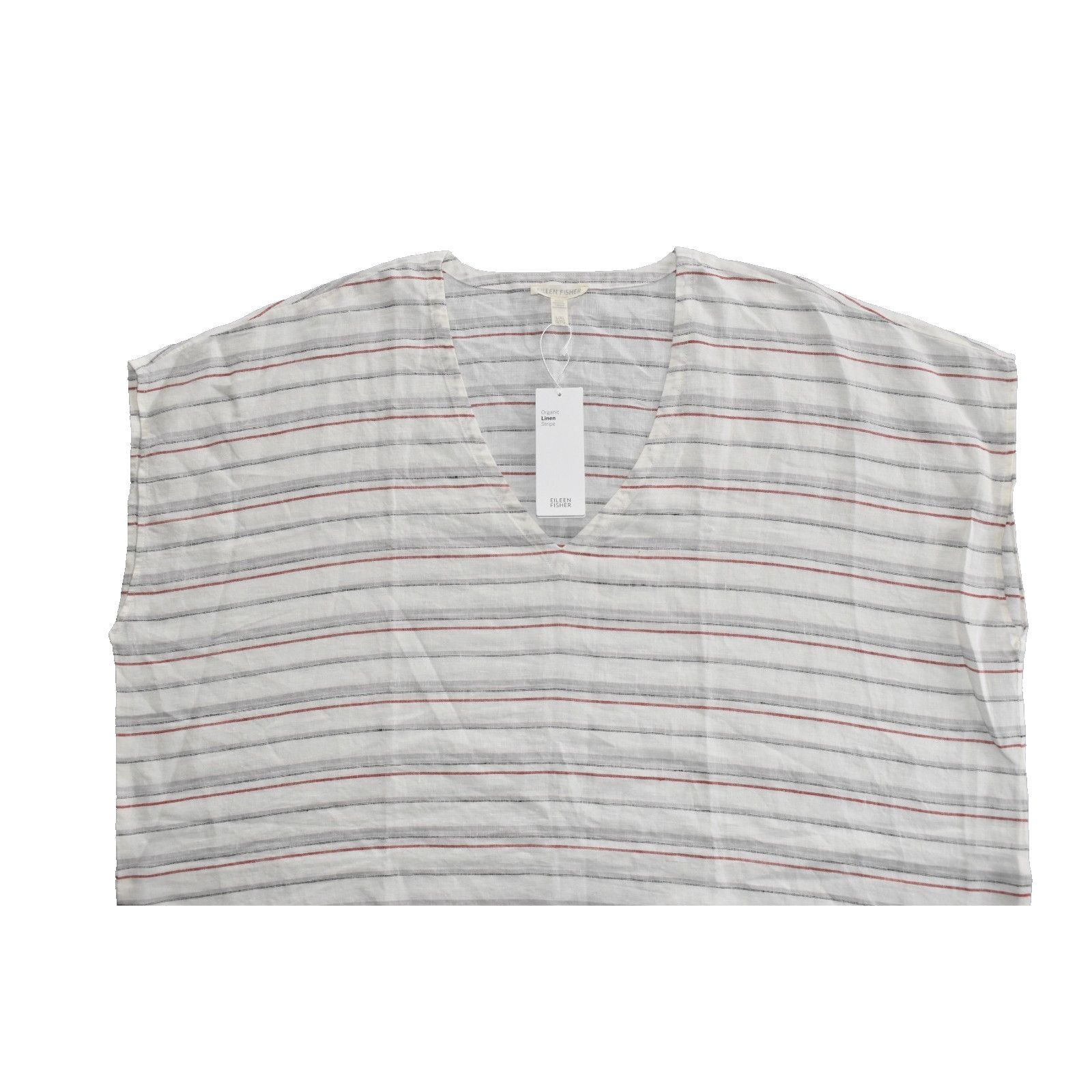 Eileen Fisher NWT EILEEN FISHER Org Linen Stripe V Neck Tunic Sz L/XL $158 Size L / US 10 / IT 46 - 4 Thumbnail