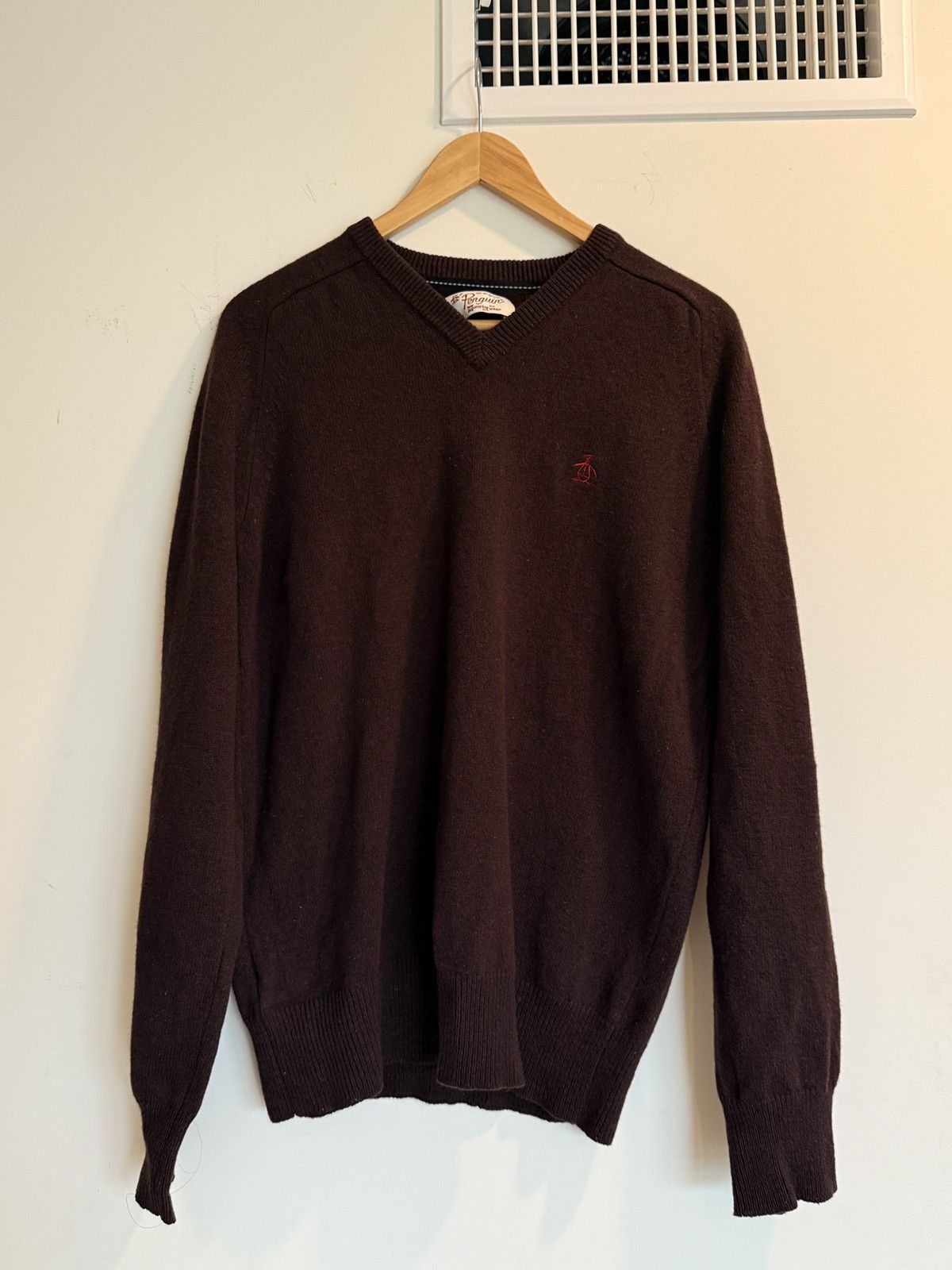 Original Penguin Penguin Lambswool V-Neck Embroidered Sweater Size US M / EU 48-50 / 2 - 1 Thumbnail
