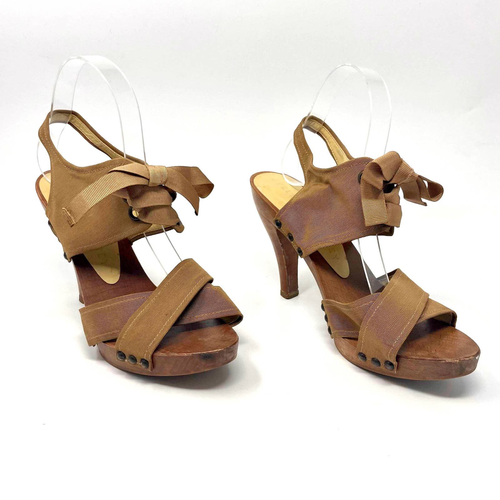 image of Stella Mccartney Brown Grosgrain Lace Up Sling Back Heel Shoes, Women's (Size 7)