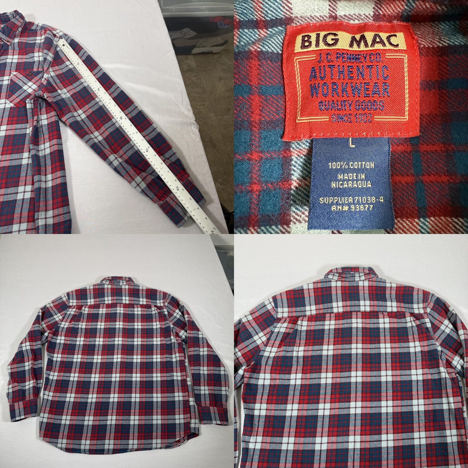 JCPenney VINTAGE Big Mac Shirt Mens Large Blue Red Flannel Plaid JC Penney Button Up 90s Size US L / EU 52-54 / 3 - 8 Thumbnail