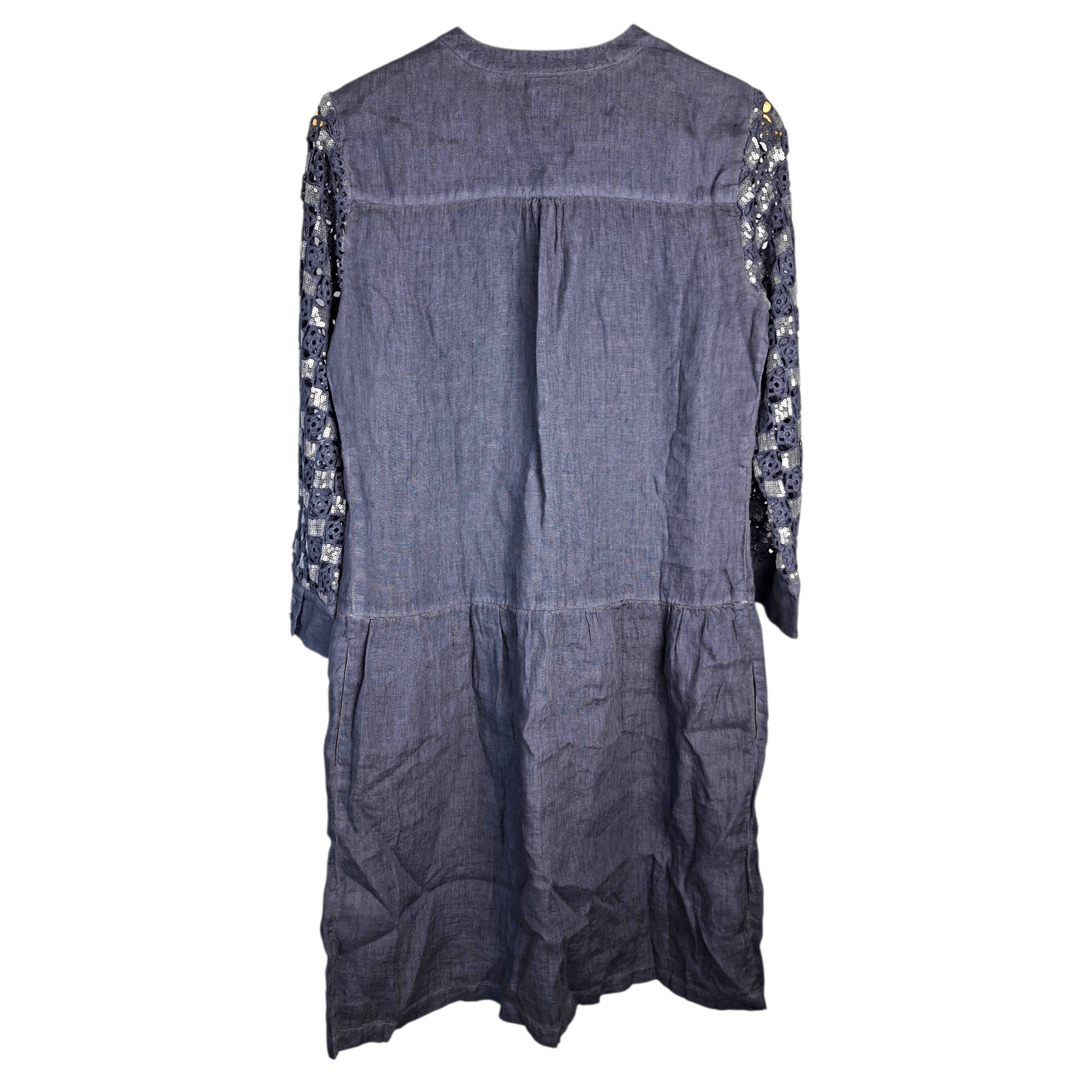 120% Lino 120% Lino Blue Linen Sequin Crochet Sleeve Shift Dress Size M / US 6-8 / IT 42-44 - 4 Thumbnail