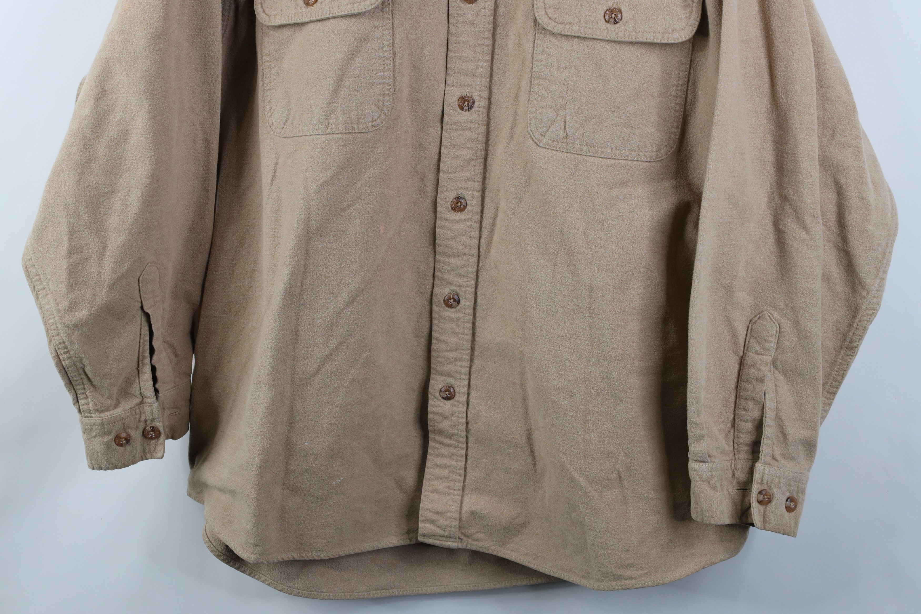 Vintage Vintage 90s Streetwear Chamois Cloth Button Shirt Beige Tan Size US XXL / EU 58 / 5 - 3 Thumbnail