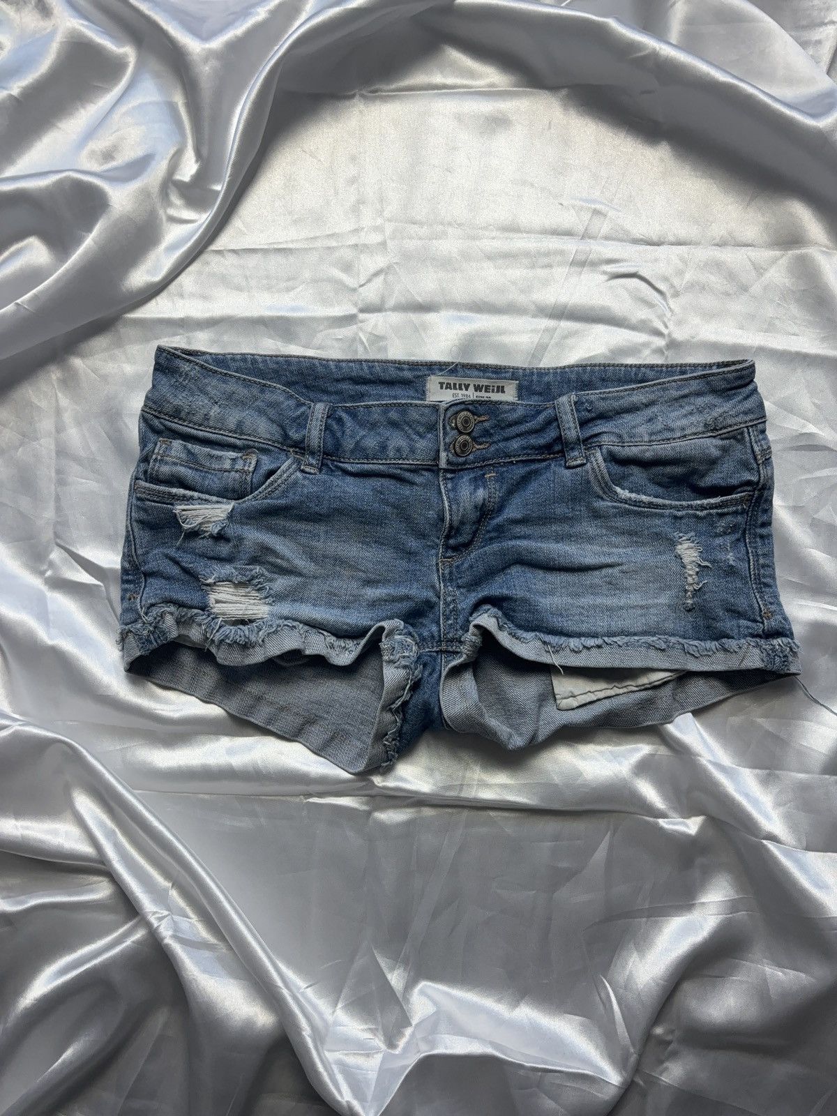 Japanese Brand × Vintage Micro sexy mini denim vintage distressed shorts Size 29" - 1 Thumbnail