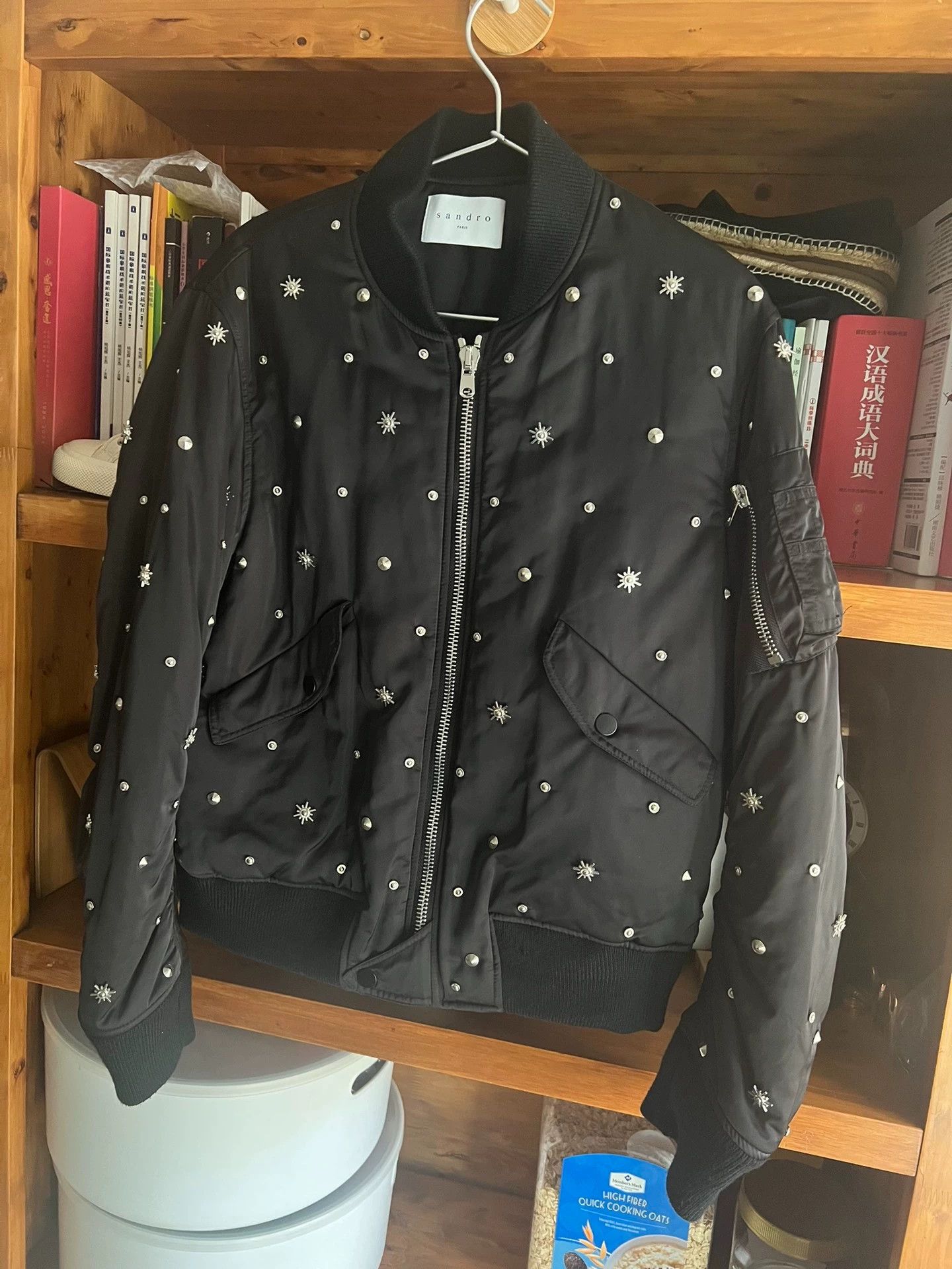 Sandro Sandro Black Star Rivet Flight Jacket 3 (Near New) Size US L / EU 52-54 / 3 - 3 Thumbnail