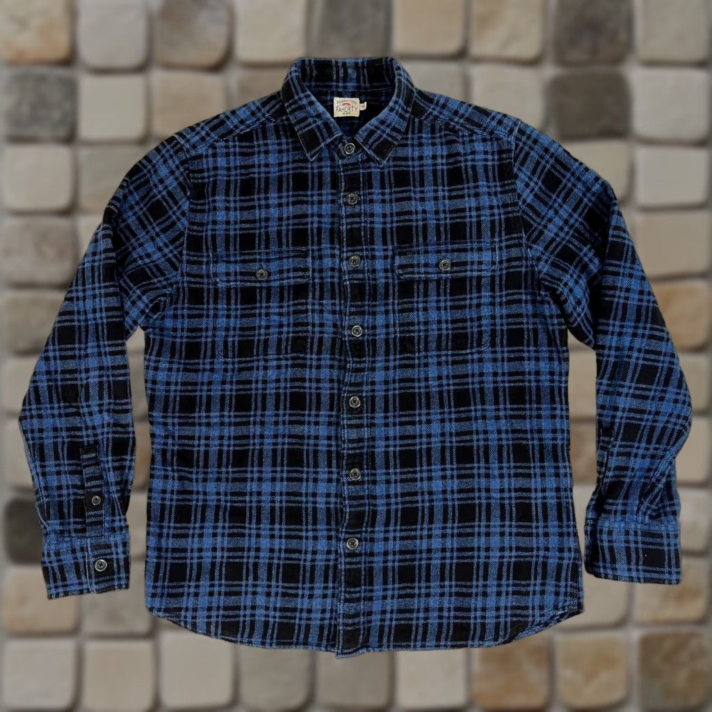 Faherty VINTAGE Faherty Indigo Workshirt Mens Button-Up Plaid Flannel Long Sleeve M Medium Cotton Indigo Night Plaid 90s Classic Pockets Men Size US M / EU 48-50 / 2 - 1 Thumbnail
