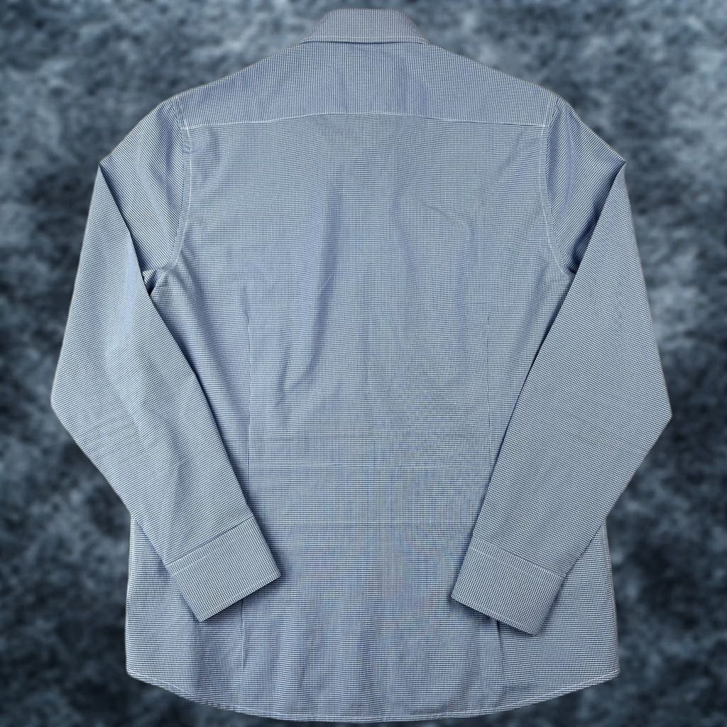 Vintage State & Liberty Gingham Plaid Stretch Long Sleeve Shirt Mens 42 Blue Performance Size US XL / EU 56 / 4 - 1 Thumbnail
