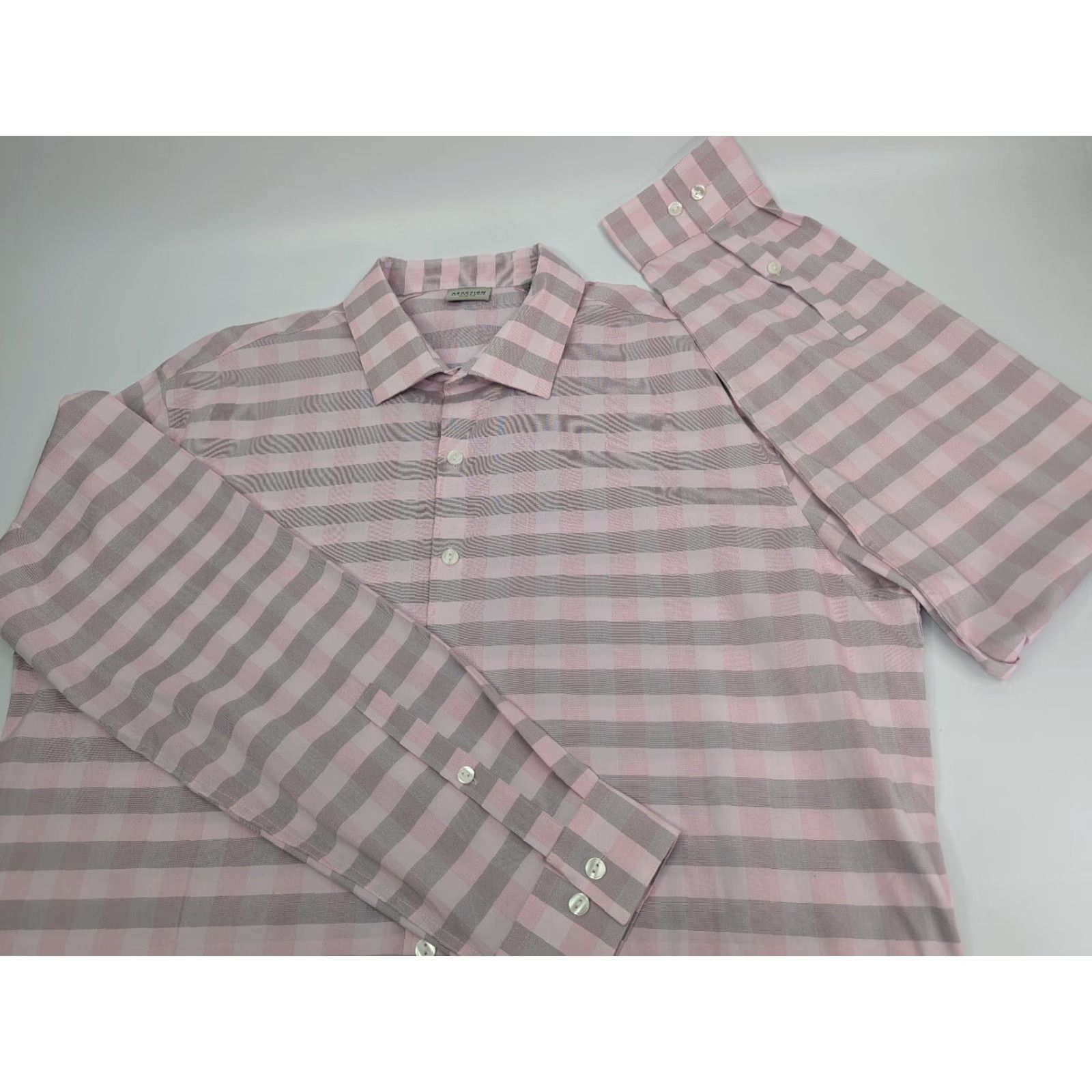 Kenneth Cole Kenneth Cole Reaction Slim Fit Mens Long Sleeve Button Plaid Shirt XL Pink Size US XL / EU 56 / 4 - 2 Thumbnail