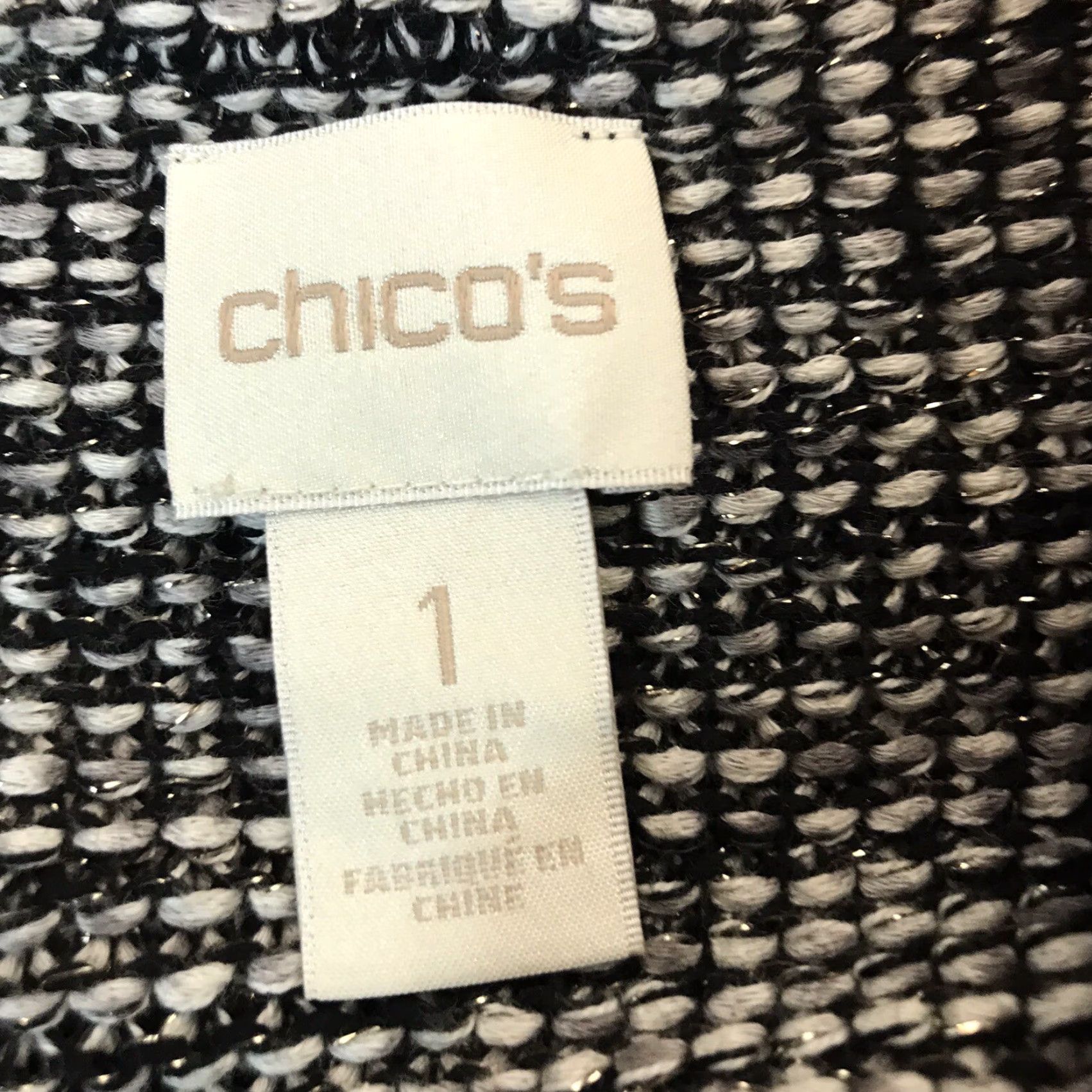 Vintage Chico's Black/White Herringbone Open Front Cardigan Sweater with Fringe Women's Size 1/M US Size XS / US 0-2 / IT 36-38 - 4 Thumbnail