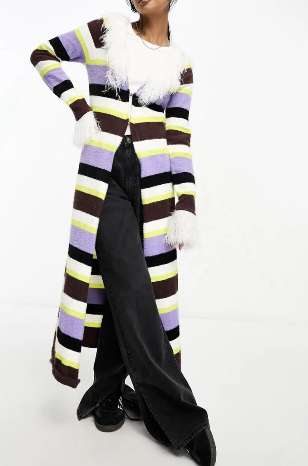Other Annorlunda faux fur edged stripe cardigan RPR £90 New UK 8 Size S / US 4 / IT 40 - 4 Thumbnail