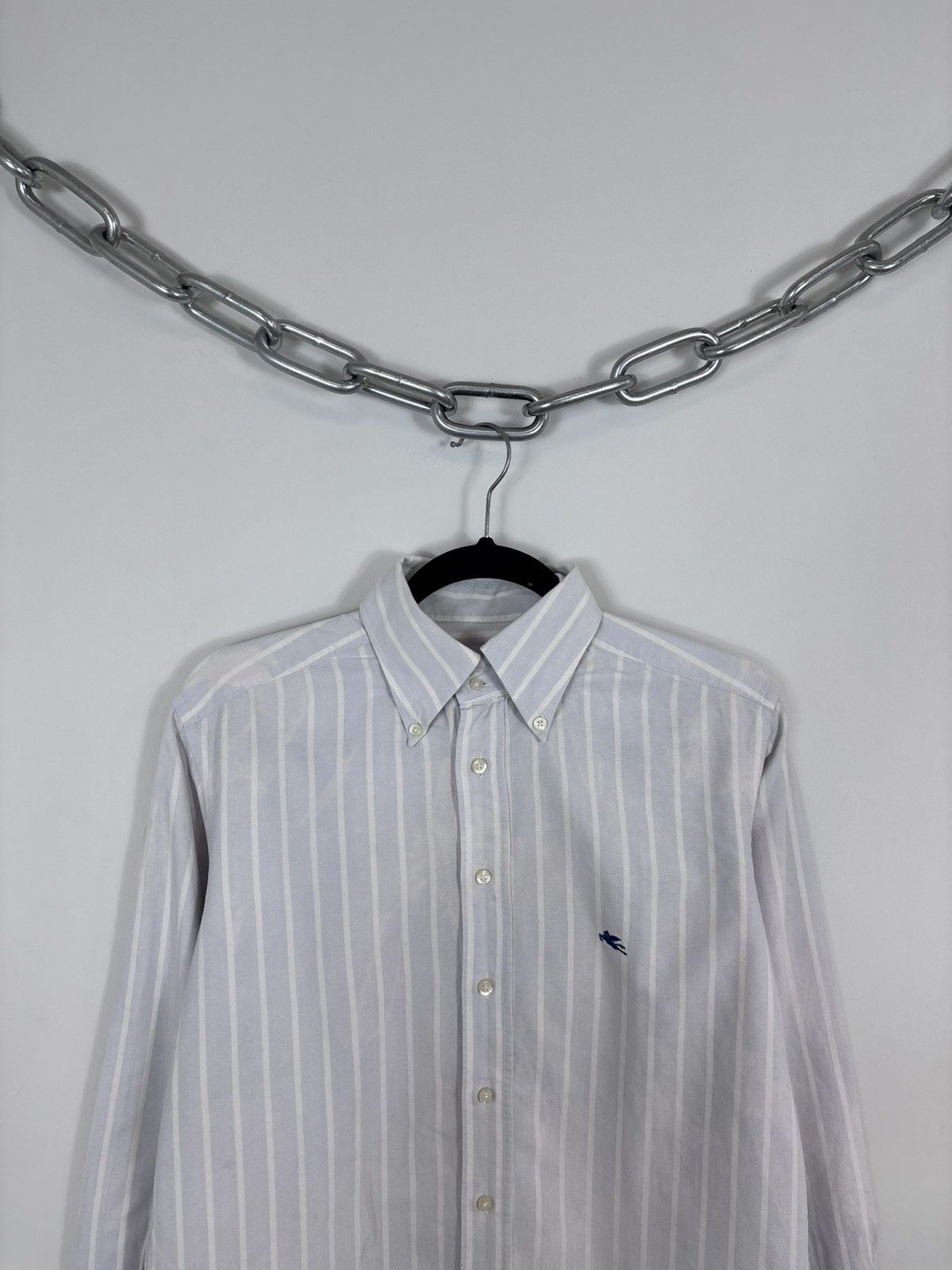 Etro Etro Milano Men’s White/Blue Striped Long Sleeve Shirt Size US L / EU 52-54 / 3 - 2 Thumbnail