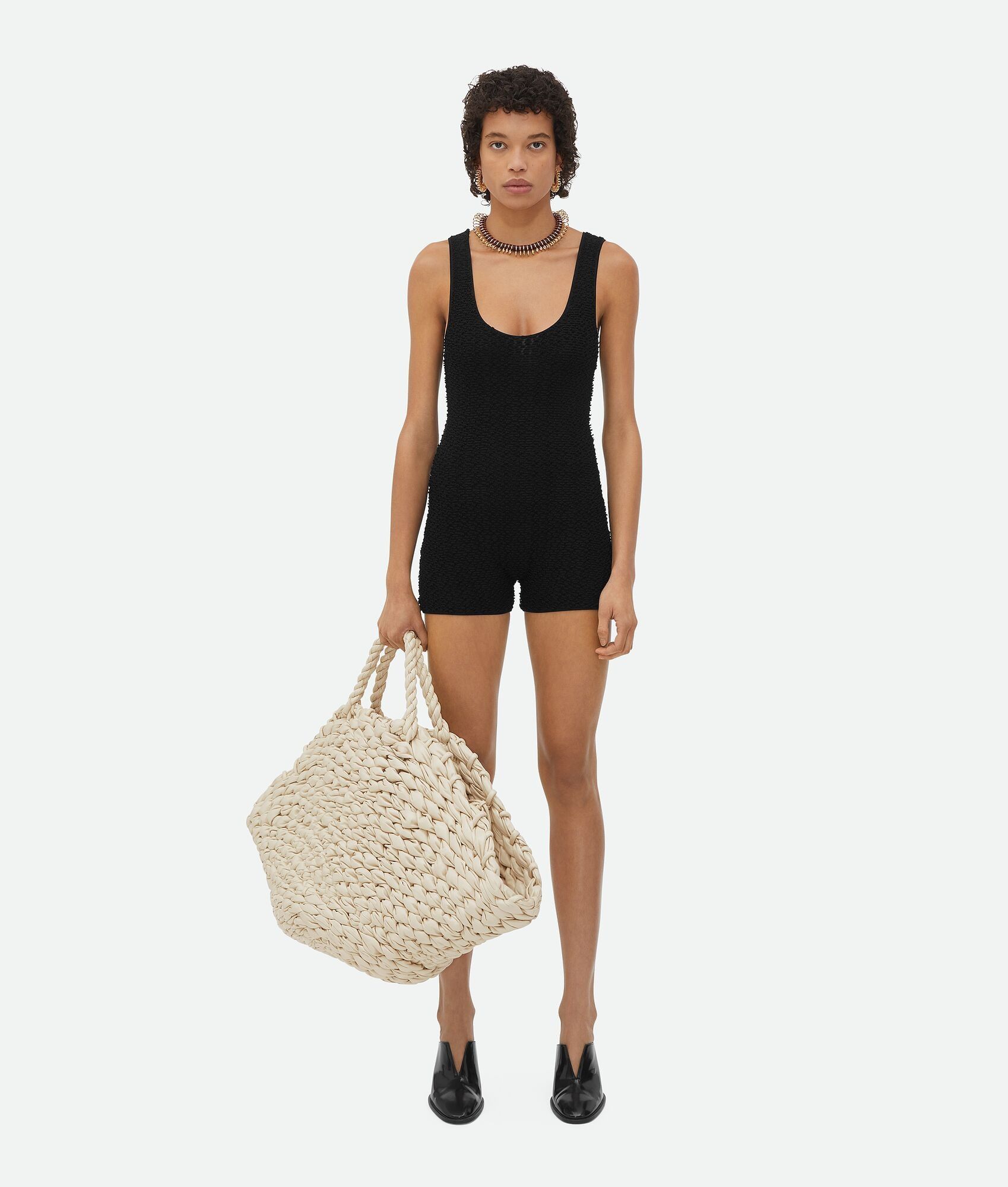 Bottega Veneta o1bcso1str0725 Textured Nylon Bodysuit in Black Size XS / US 0-2 / IT 36-38 - 1 Thumbnail