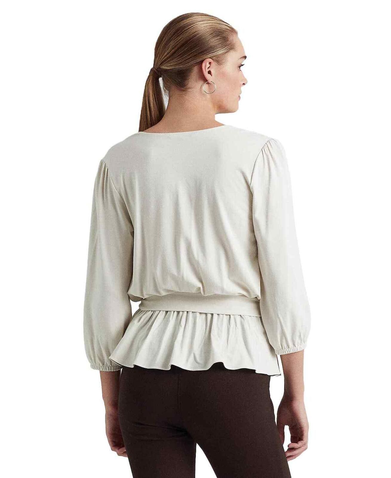 Lauren Ralph Lauren Lauren Ralph Lauren Women's Cream Jersey Peplum Blouse S Size S / US 4 / IT 40 - 2 Thumbnail