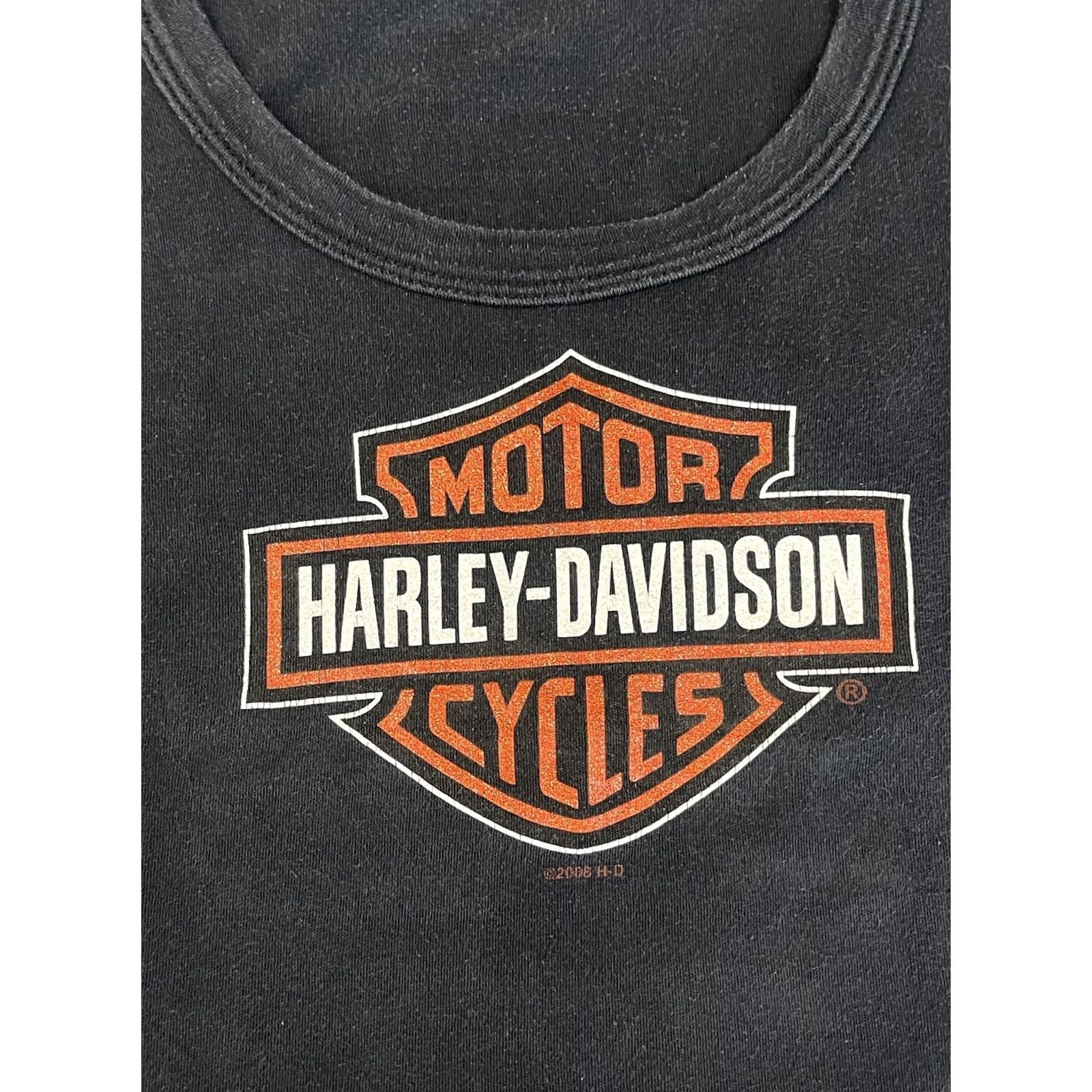 Harley Davidson VINTAGE Harley-Davidson Shirt Womens L Black Short Sleeve Crew Neck Knit 100% Cotton Logo Studded Size L / US 10 / IT 46 - 3 Thumbnail
