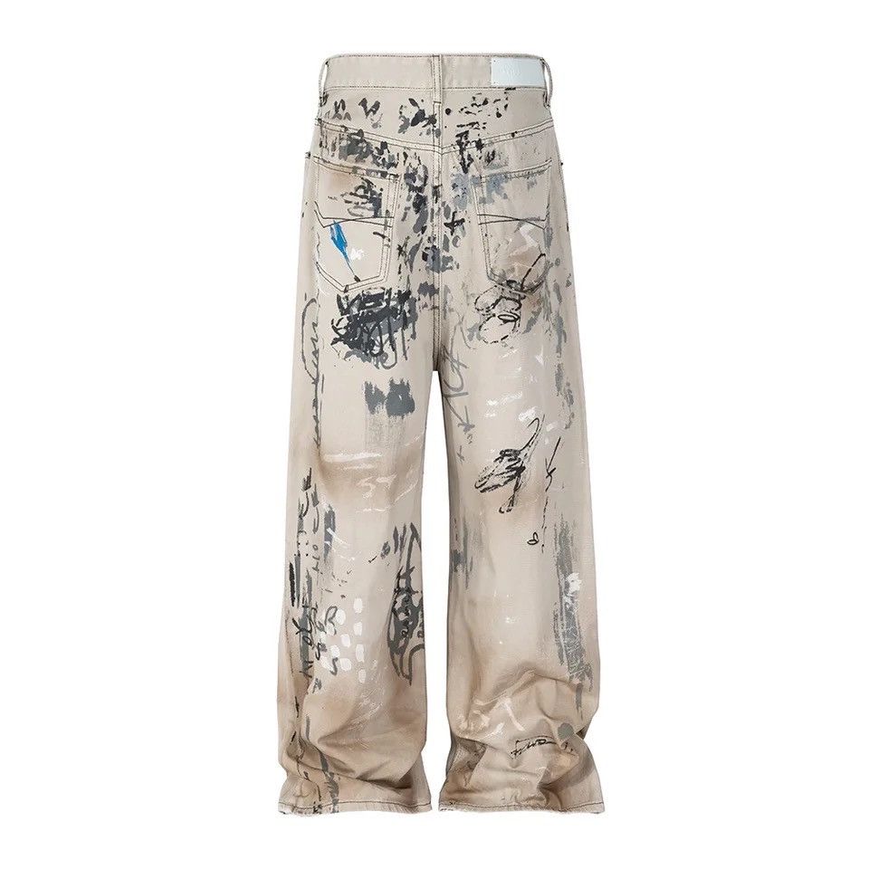 Japanese Brand × Vintage Hand-painted Graffiti Washed Baggy Jeans Size 29" - 2 Thumbnail