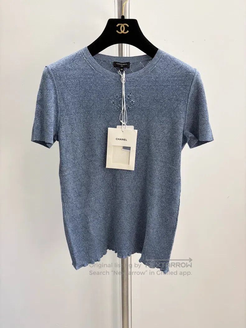 Chanel Chanel Blue short sleeves with diamond pattern Size XS / US 0-2 / IT 36-38 - 1 Thumbnail